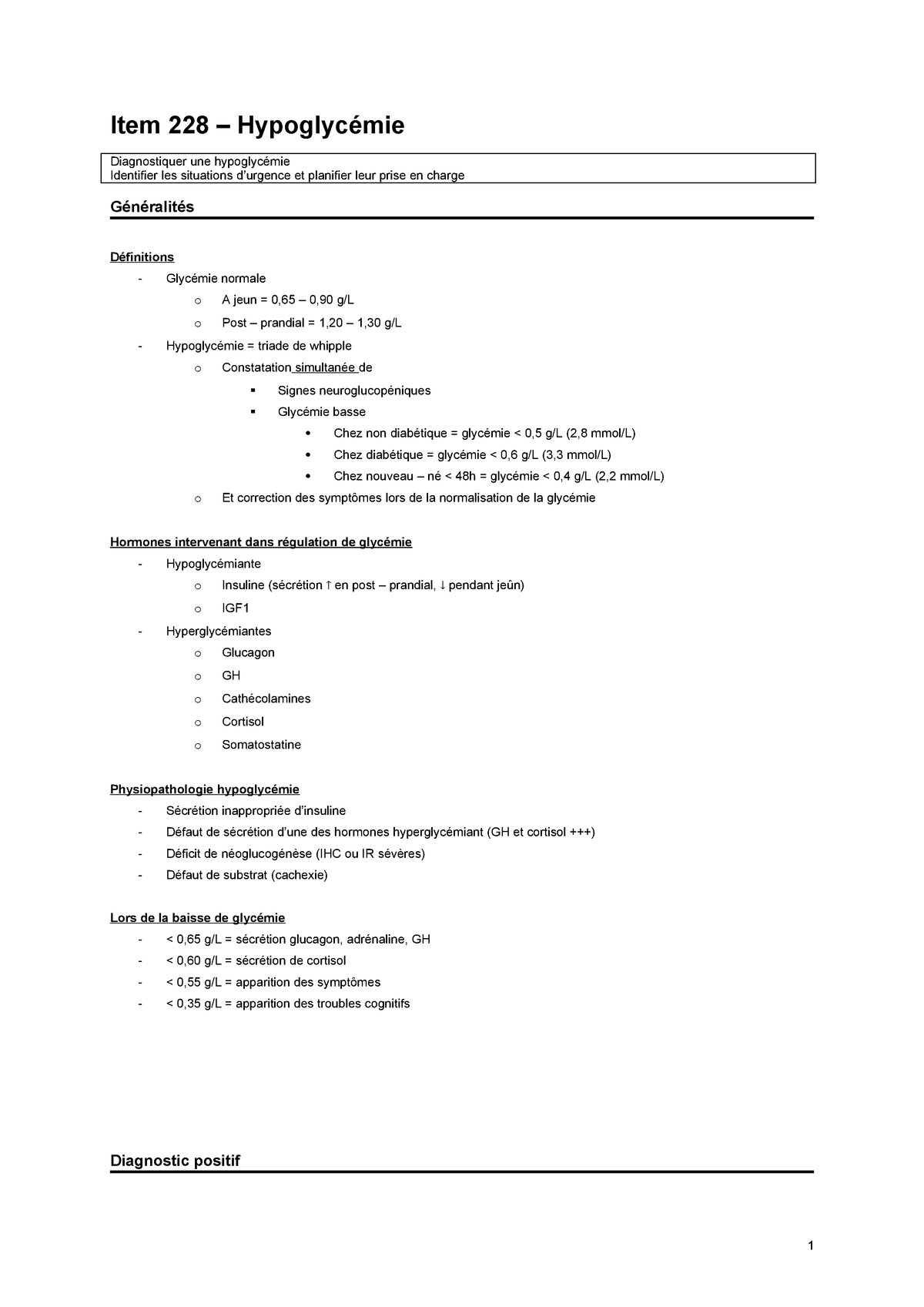 Item 228 Hypoglycemie Urca Studocu