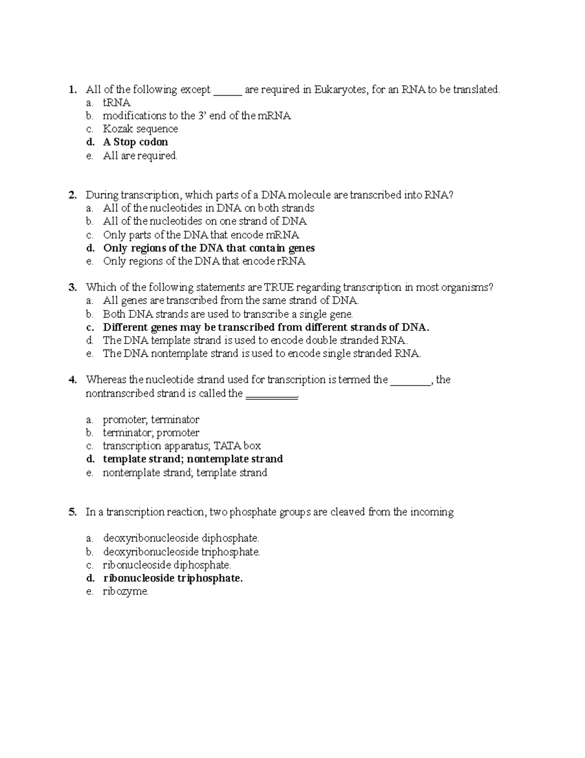 Transcription Key Bb Questions And Solutions Genetics Studocu