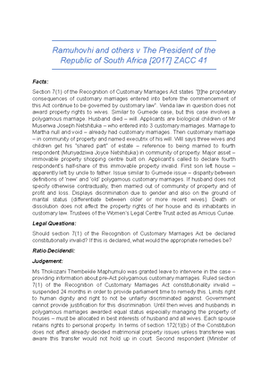 ACL CASE Summaries 2020 - AFRICAN CUSTOMARY LAW CASE SUMMARIES Hlophe v ...