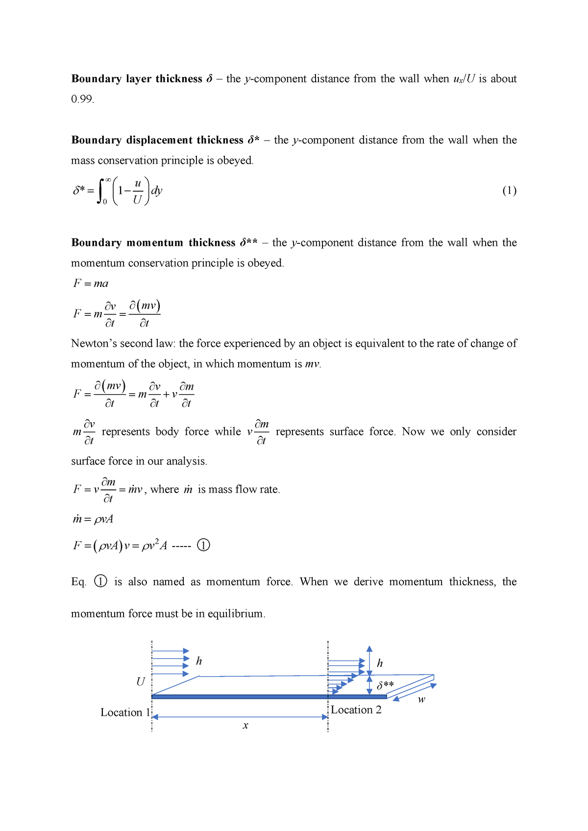 Lecture 1 fluid mechanics - Boundary layer thickness δ – the y ...