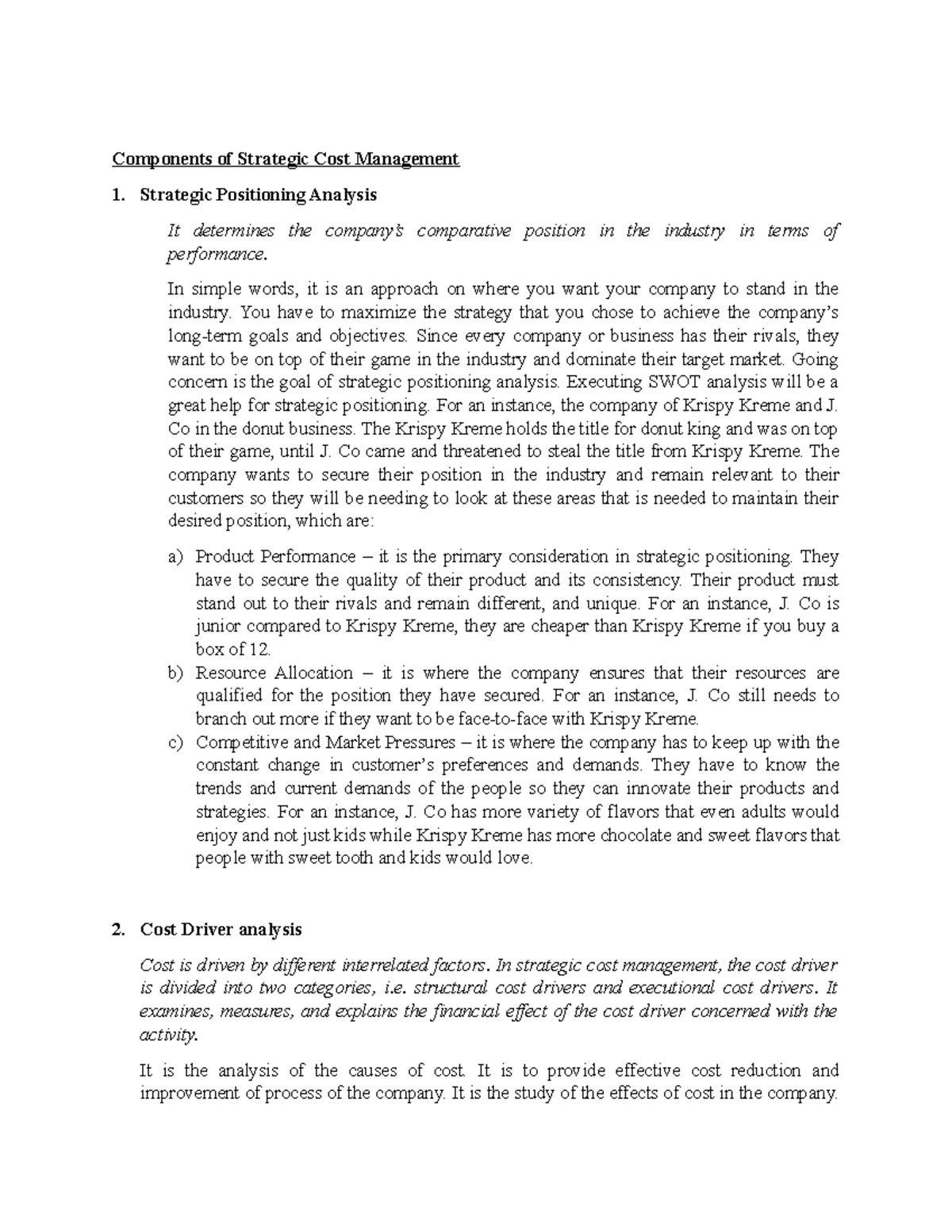 SCM - Lecture notes 1 - Components of Strategic Cost Management 1 ...