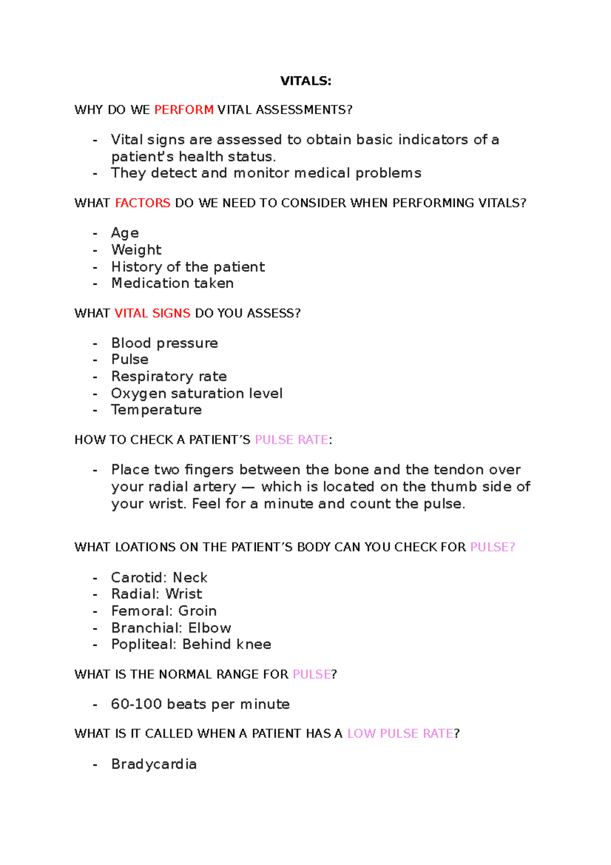 Clinical hurdle - VITALS: WHY DO WE PERFORM VITAL ASSESSMENTS? - Vital ...