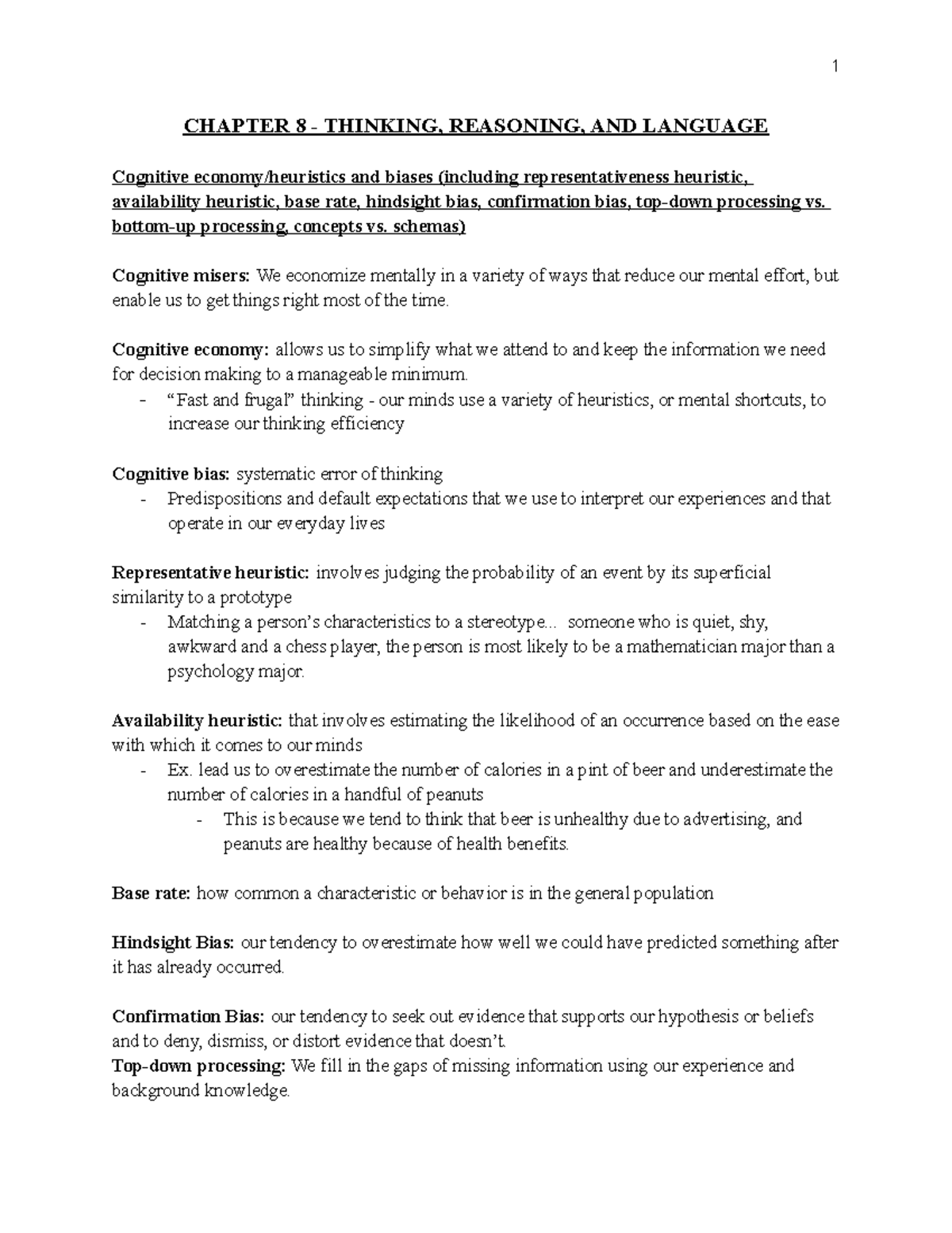 PSYC 105 Midterm Notes - CHAPTER 8 - THINKING, REASONING, AND LANGUAGE ...