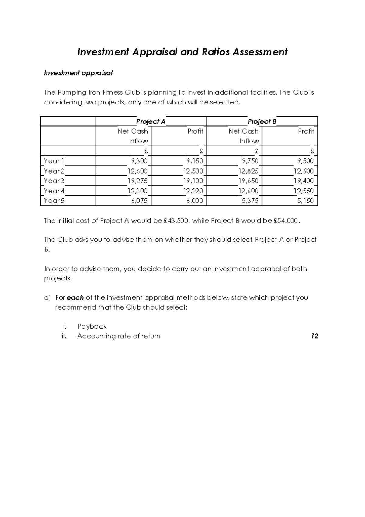 investment-appraisal-and-ratios-assessment-investment-appraisal-and