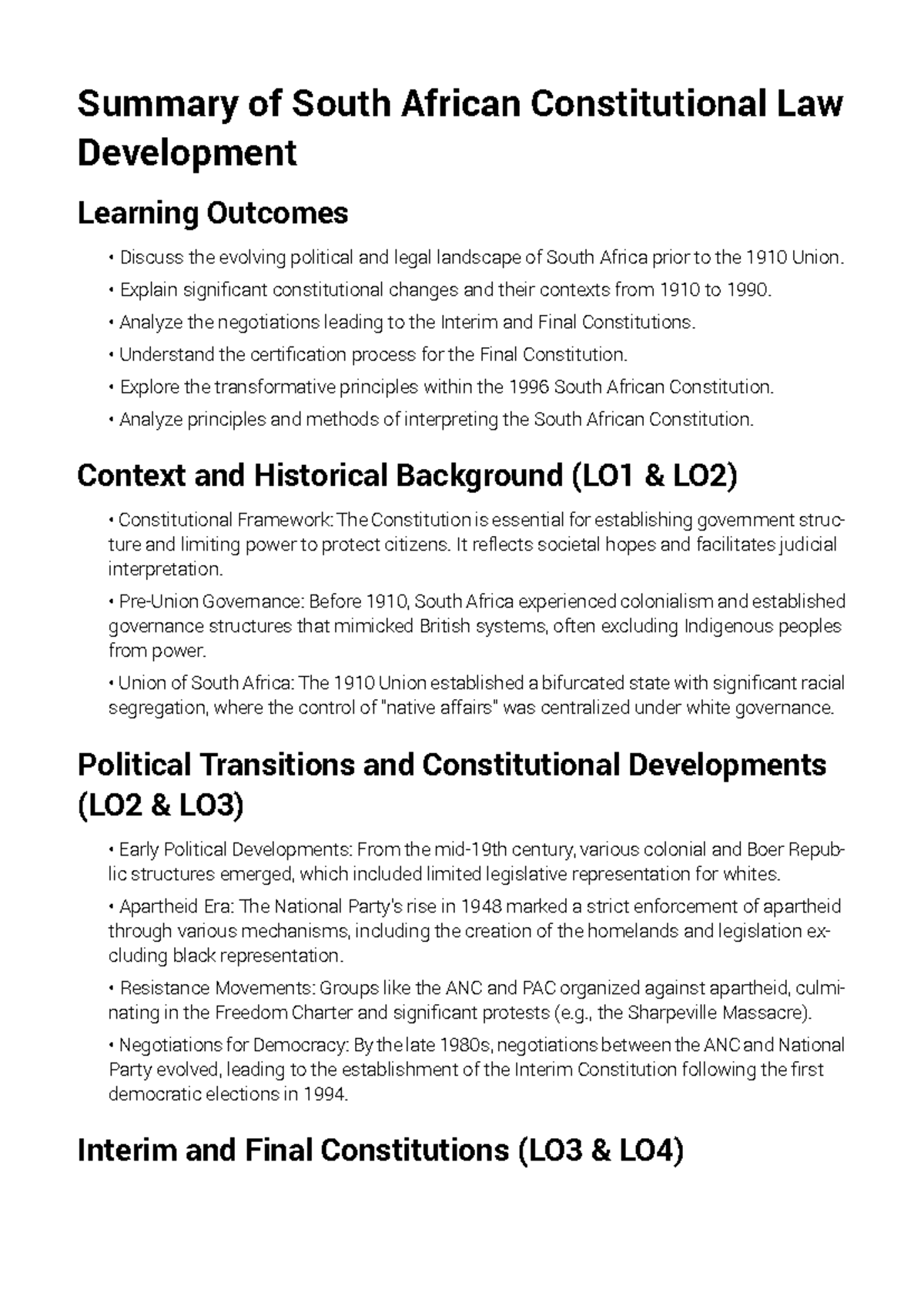 Learning 1 Summary - Summary of South African Constitutional Law ...