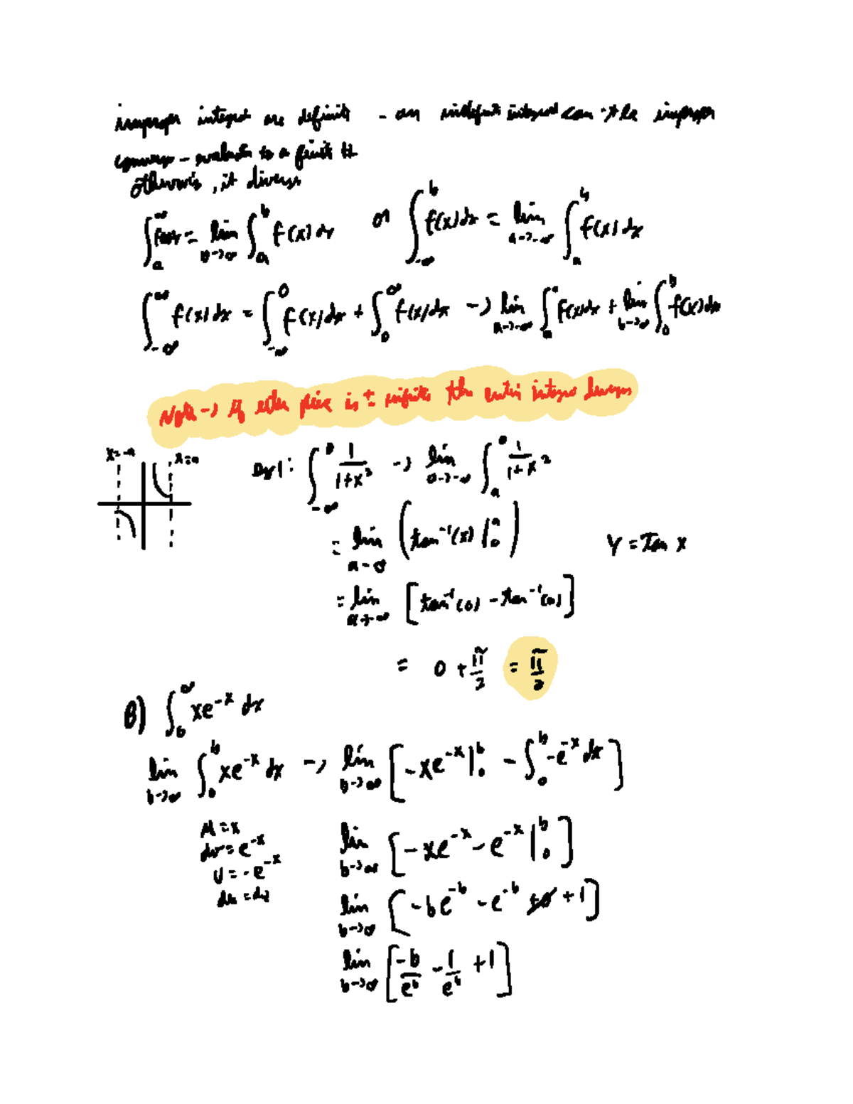 Note Feb 19, 2020 - Lecture notes Feb 19th - improper integrals are ...