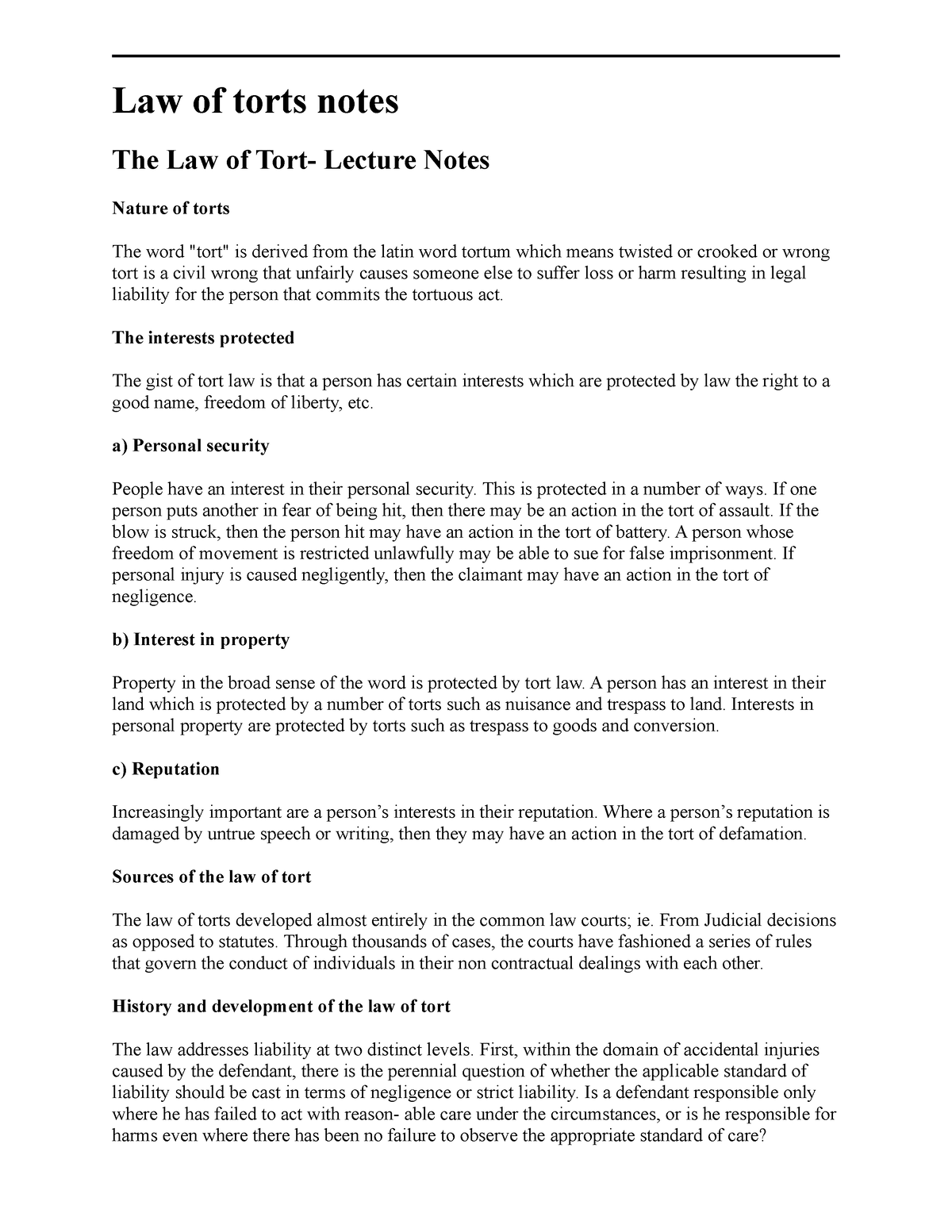 law-of-torts-notes-brief-law-of-torts-notes-the-law-of-tort