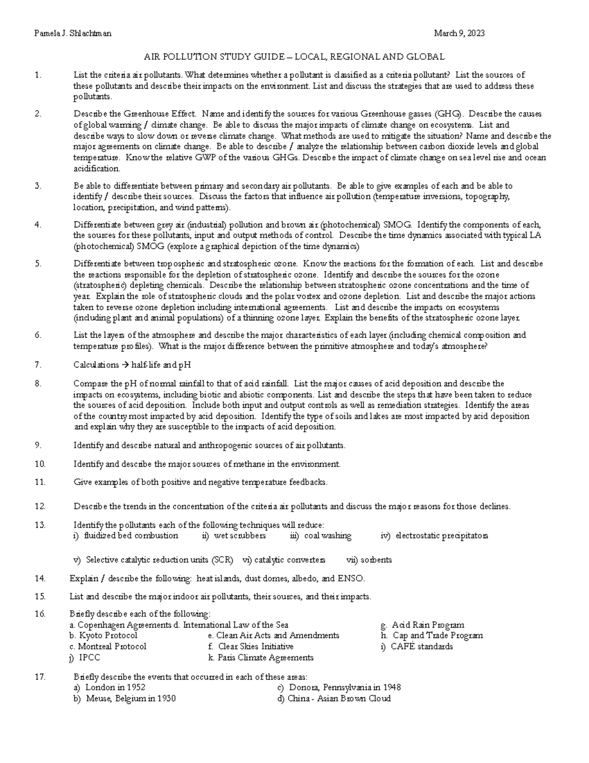 Air+Pollution+Study+Guide+-+Updated - Pamela J. Shlachtman March 9 ...
