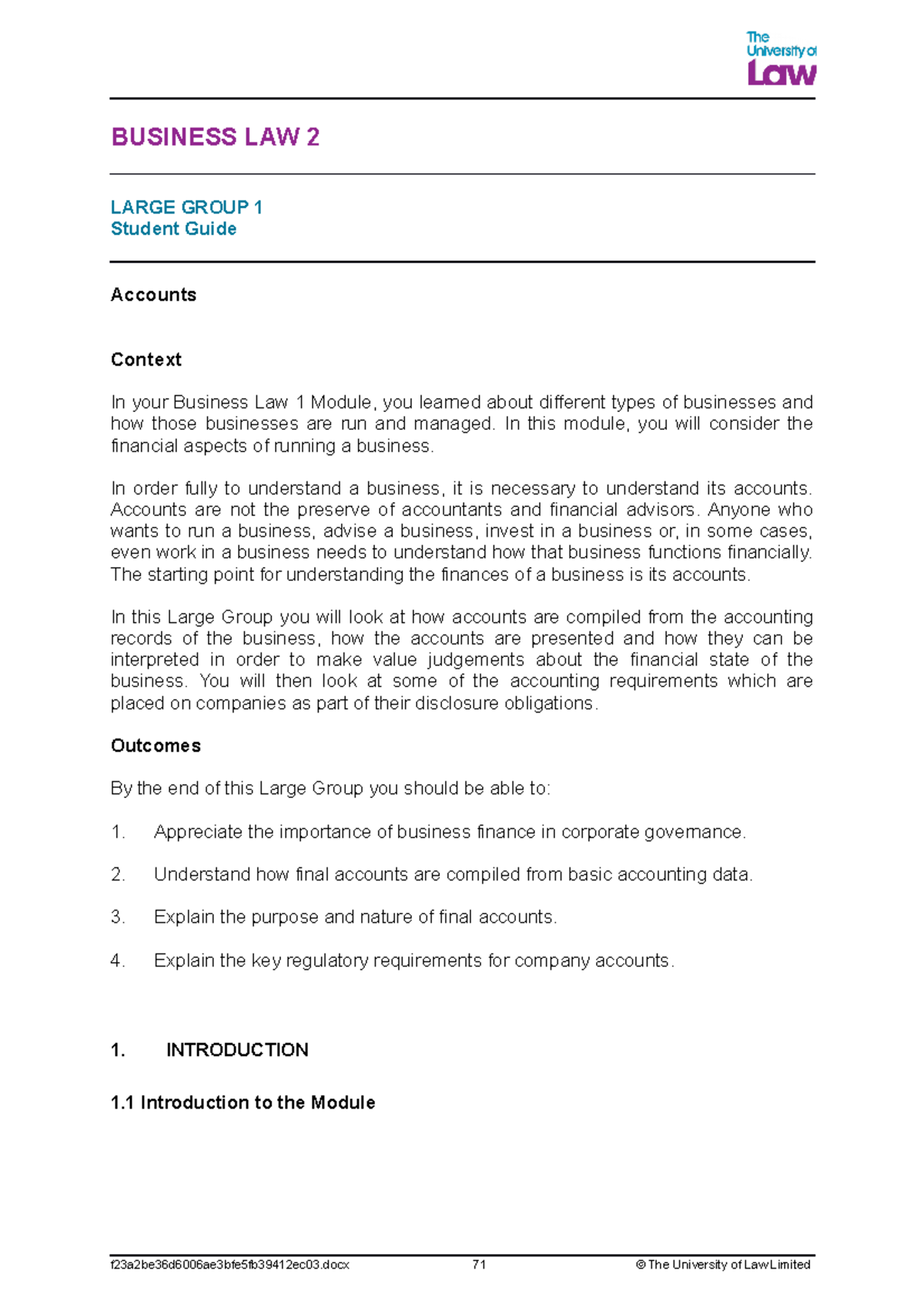 LG 1 SG - Just the Student guide - BUSINESS LAW 2 LARGE GROUP 1 Student ...