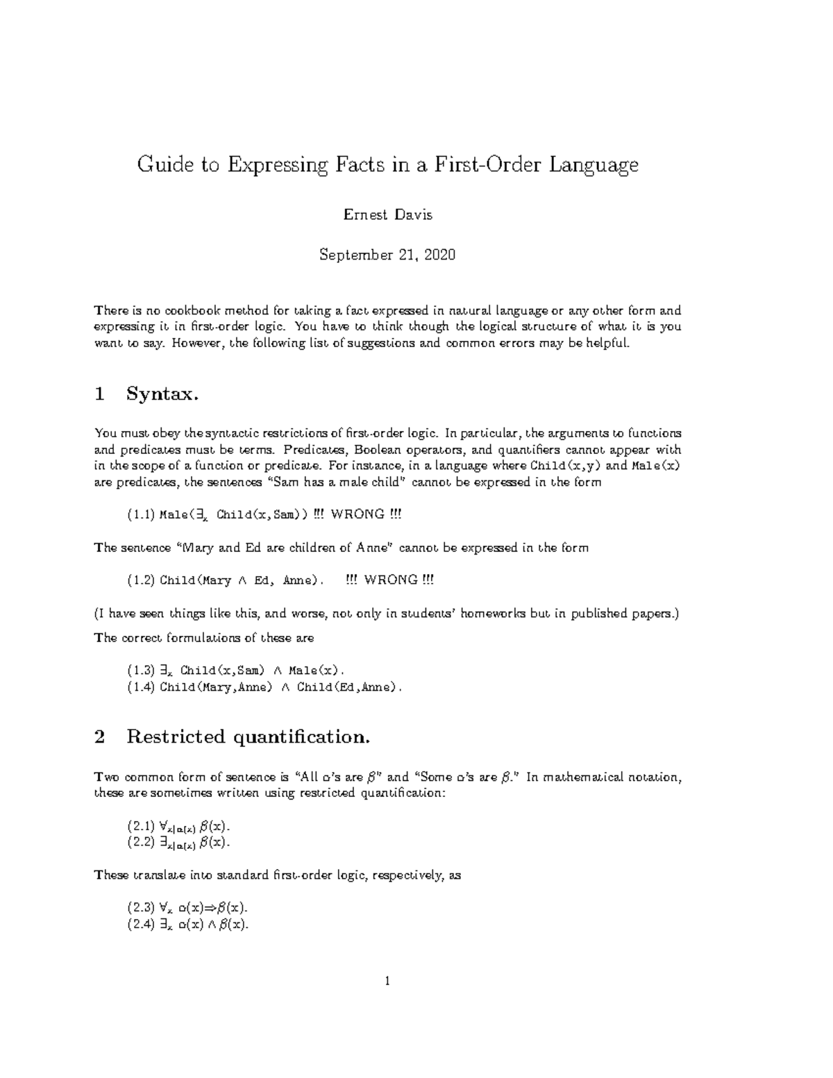 Folguide - First order language - Guide to Expressing Facts in a First ...