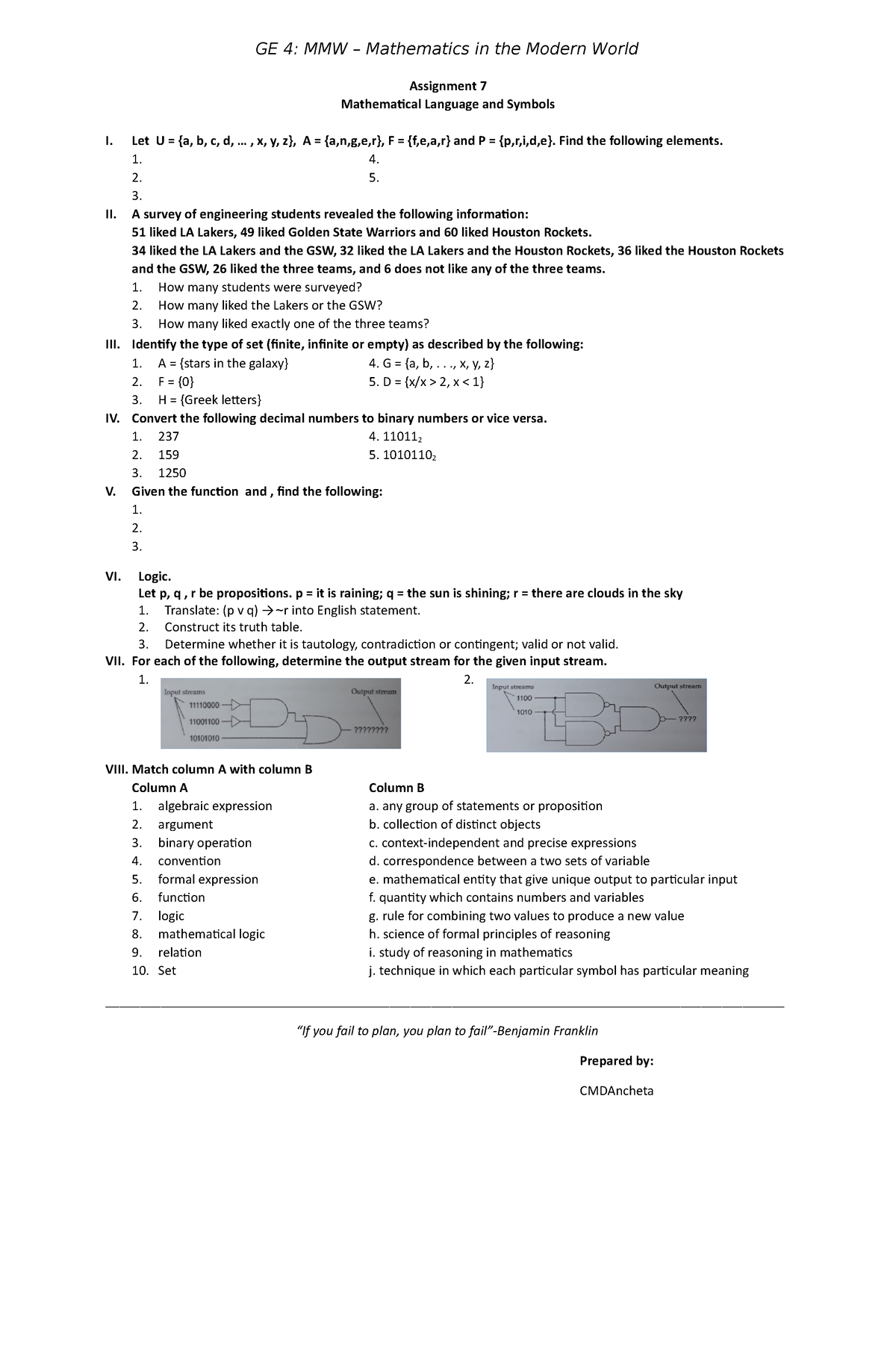 MMW Assignment Lesson 2-2 - GE 4: MMW – Mathematics In The Modern World ...