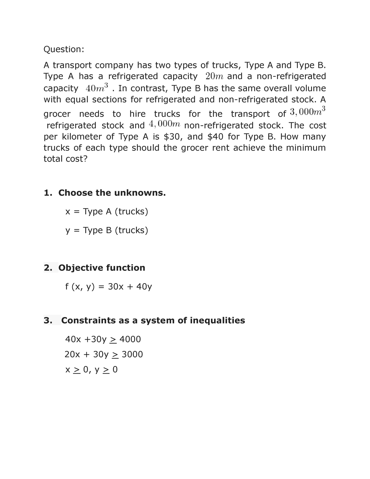 Solution: Two Types Of Truck - Question: A Transport Company Has Two ...