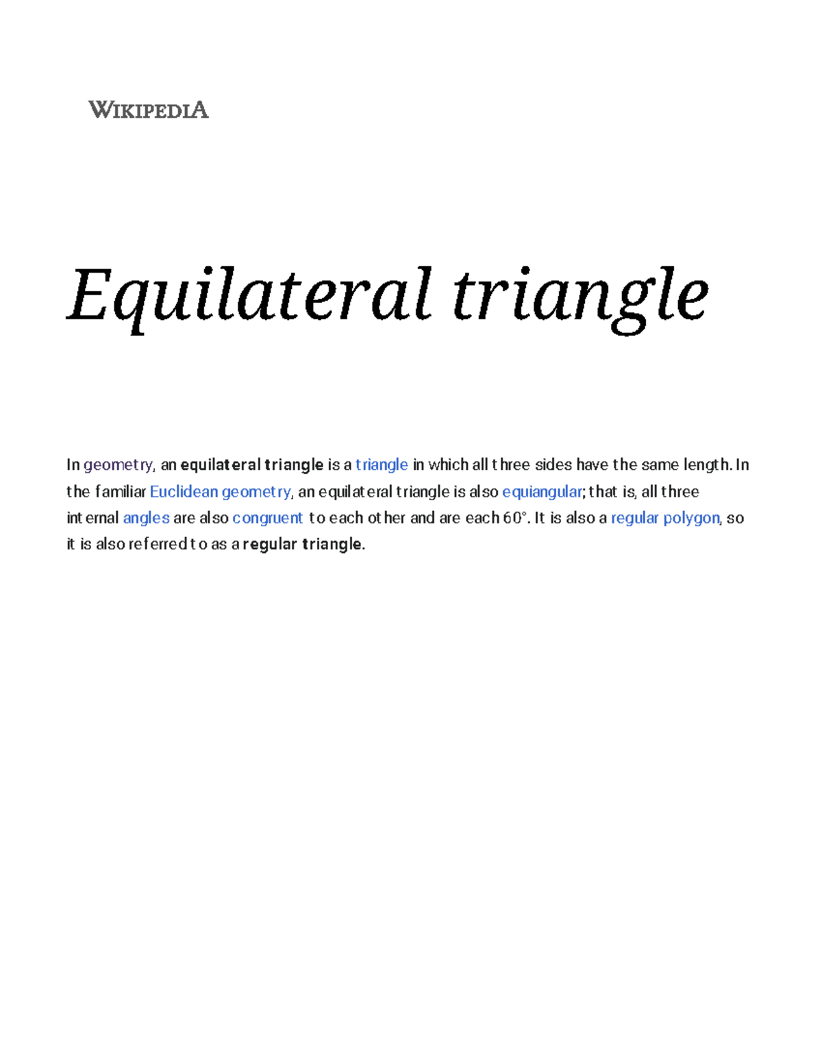 Equilateral triangle Wikipedia Sear Equilateral triangle In geomet ry, an equilateral