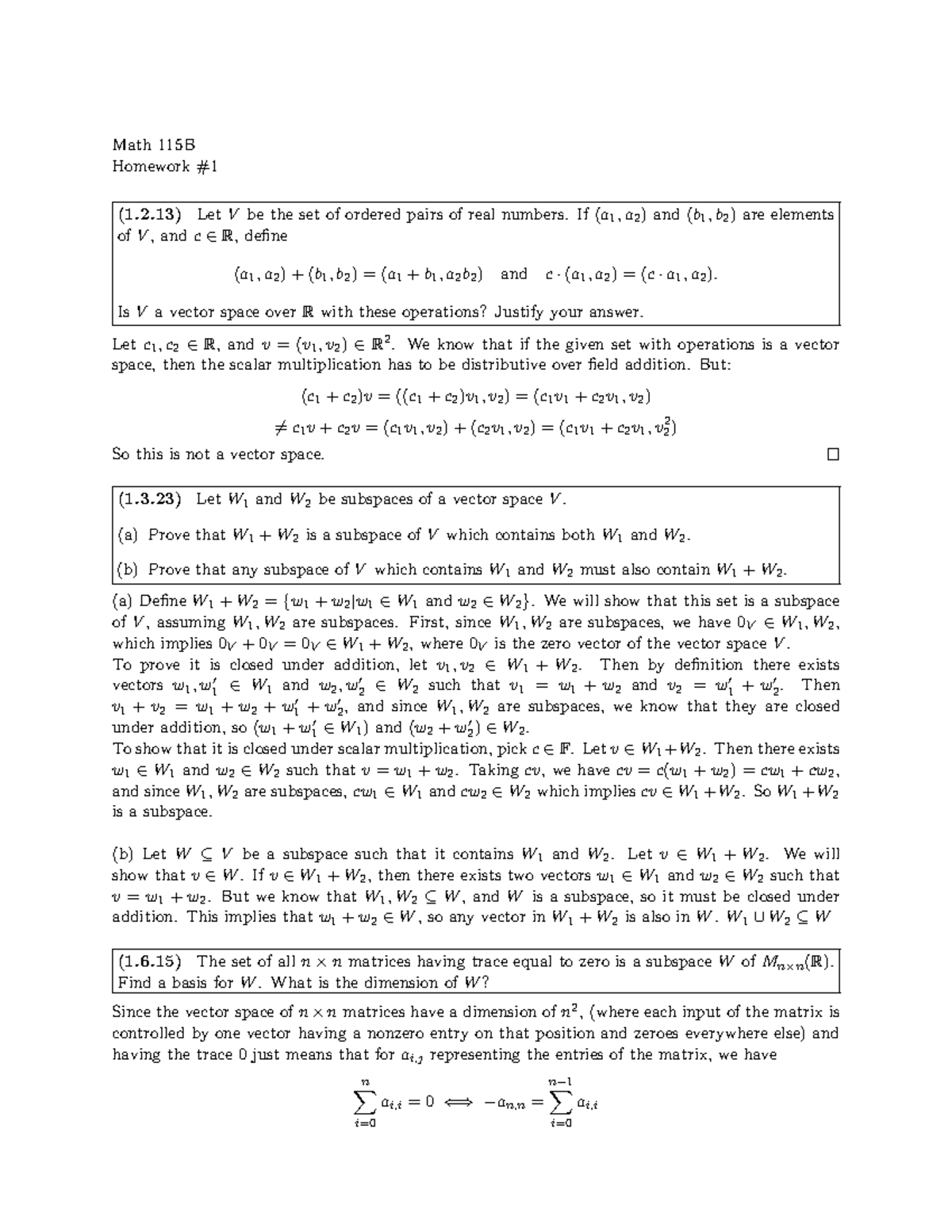 Textbook Solutions to Math 115A - Math 115B Homework # (1.2) Let V be ...