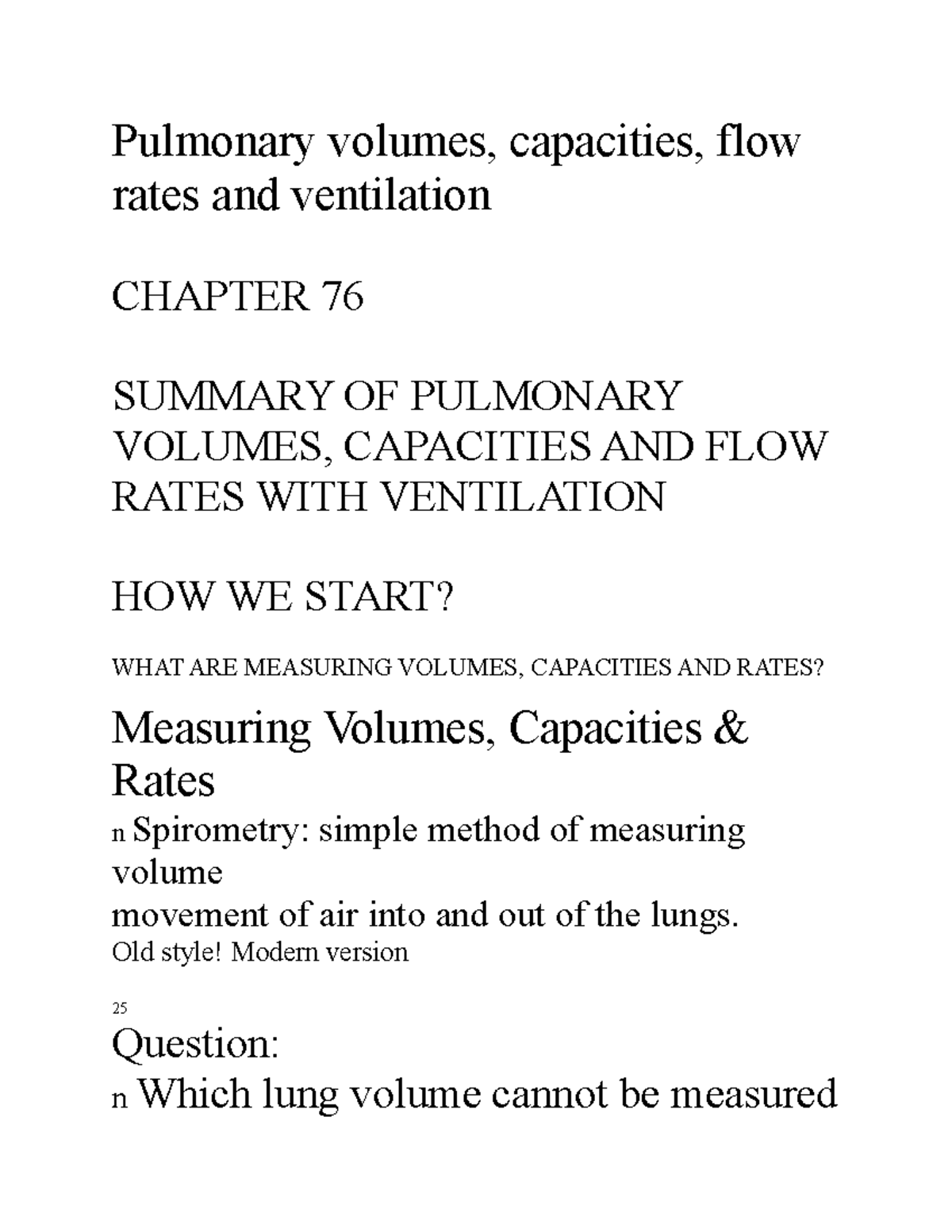 Pulmonary Volumes And Capacities Chart