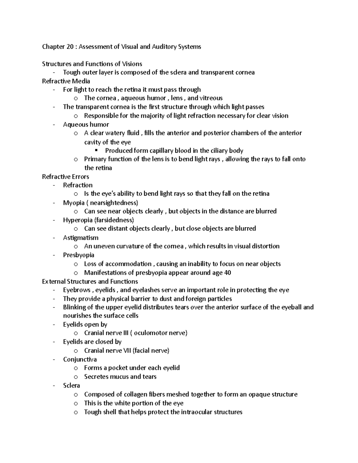 Med Surg Sensory 20 Sensory - Chapter 20 : Assessment of Visual and ...