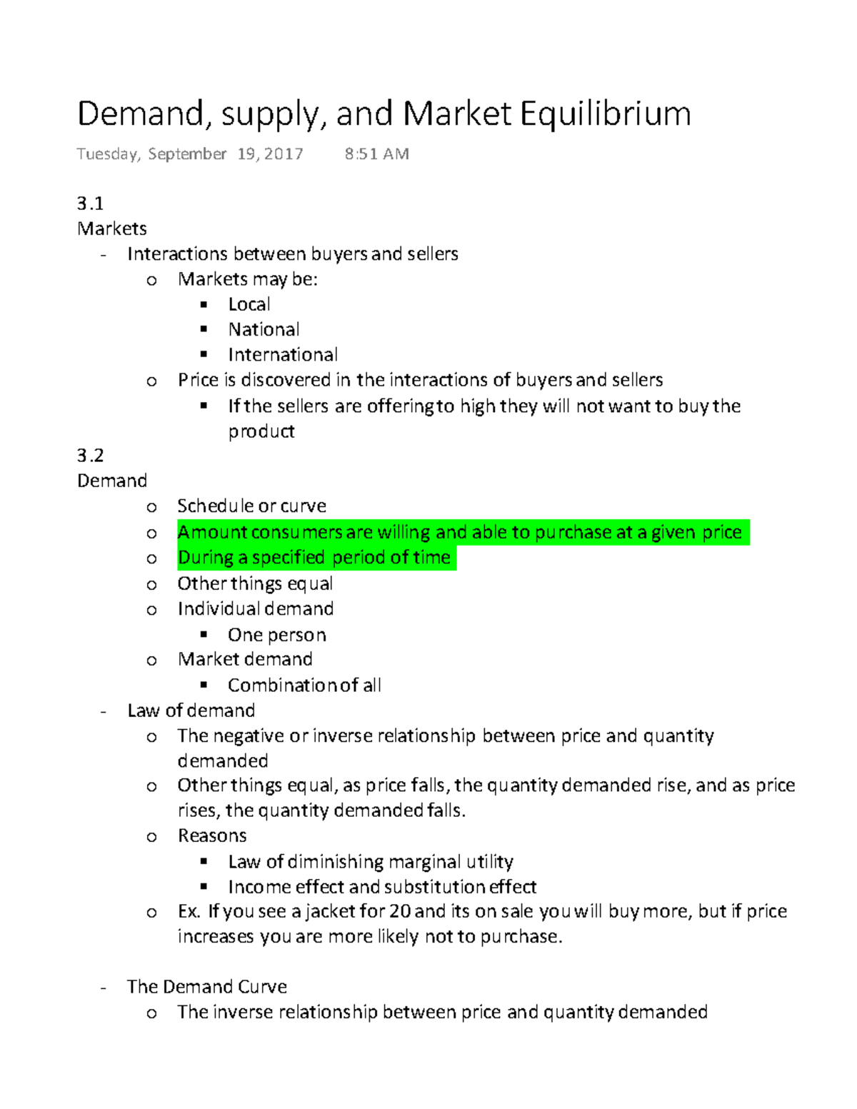 ECN 104 Chapter # 3 - Lecture notes 3 - Demand, supply, and Market ...