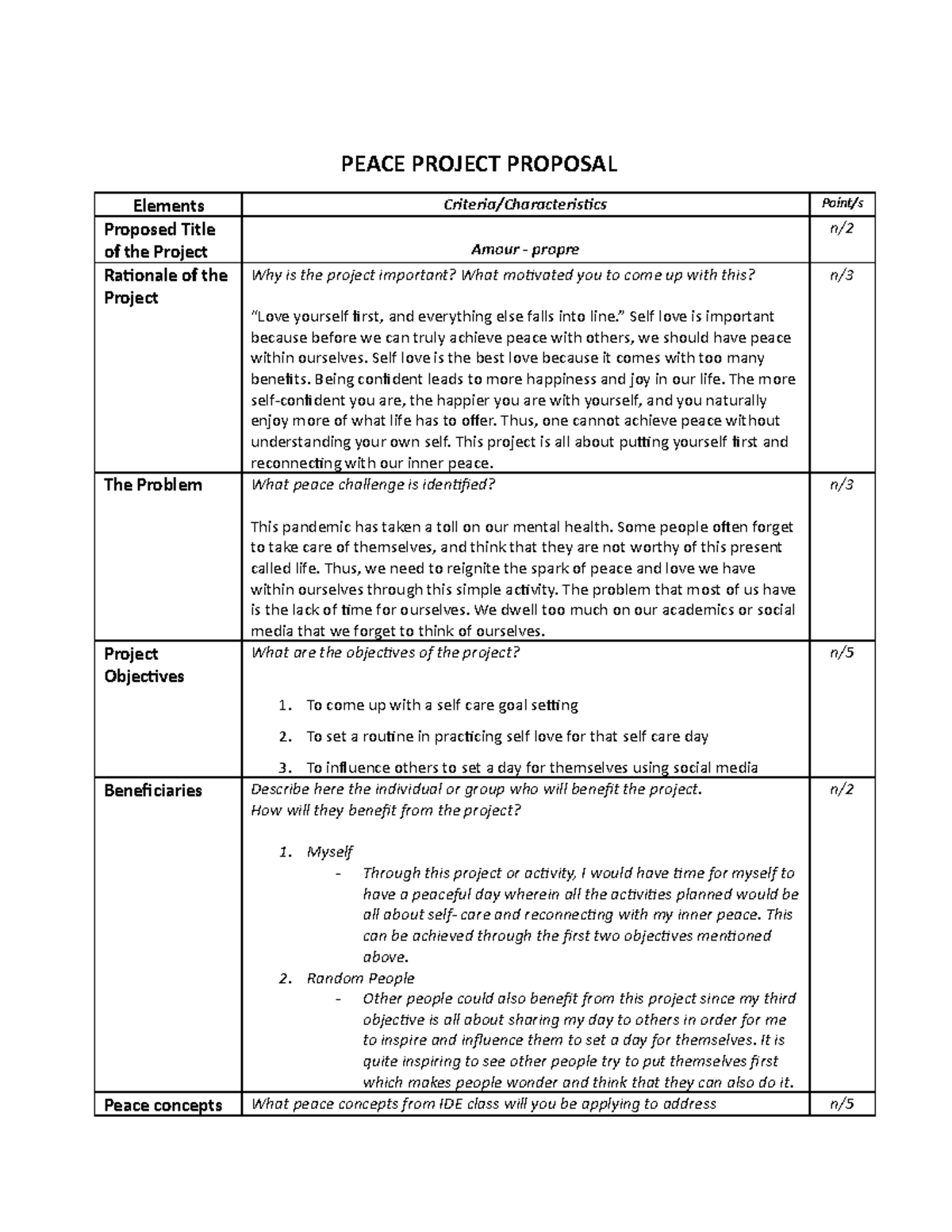 Peace-Project - peace project - PEACE PROJECT PROPOSAL Elements ...