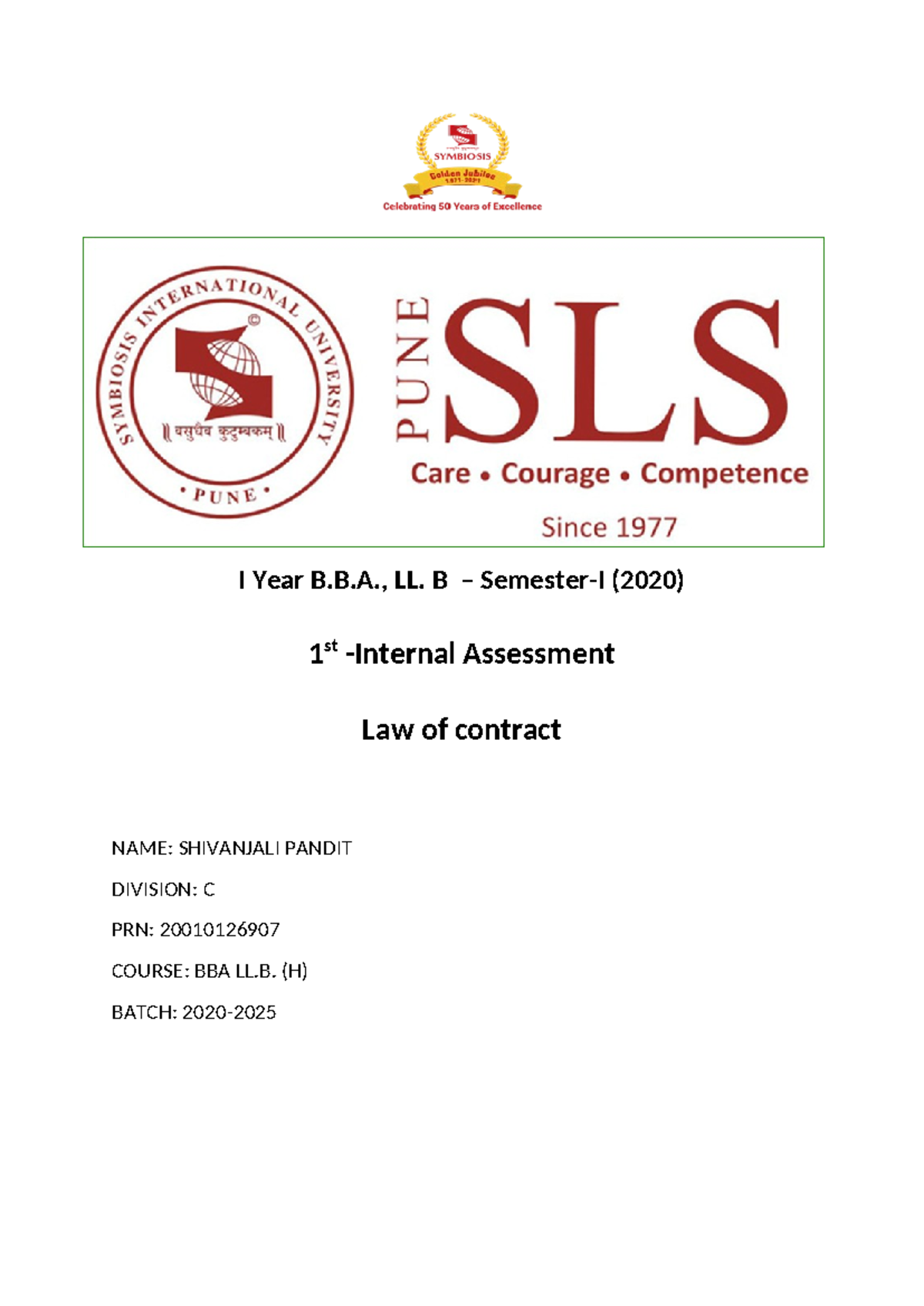 Contracts LAW Assignment - I Year B.B., LL. B – Semester-I (2020) 1 st ...