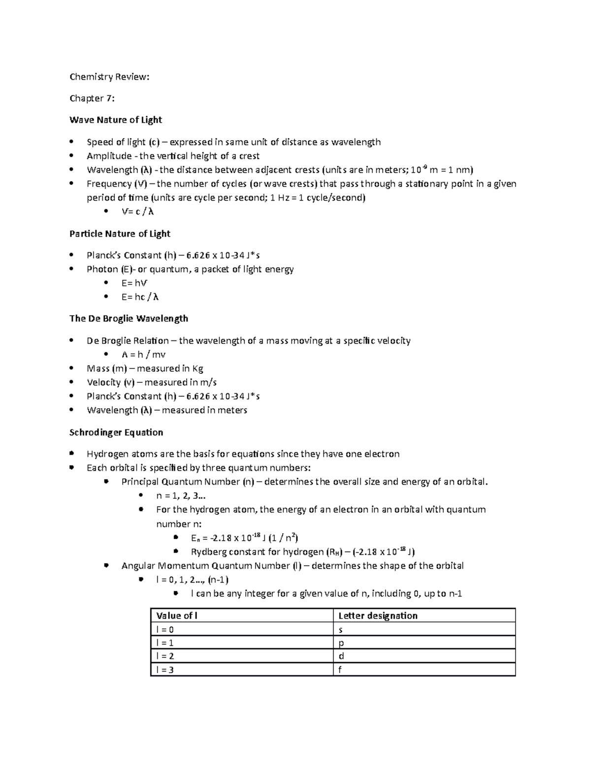 General Chemistry - Exam 2 Study Guide - Chemistry Review: Chapter 7 ...