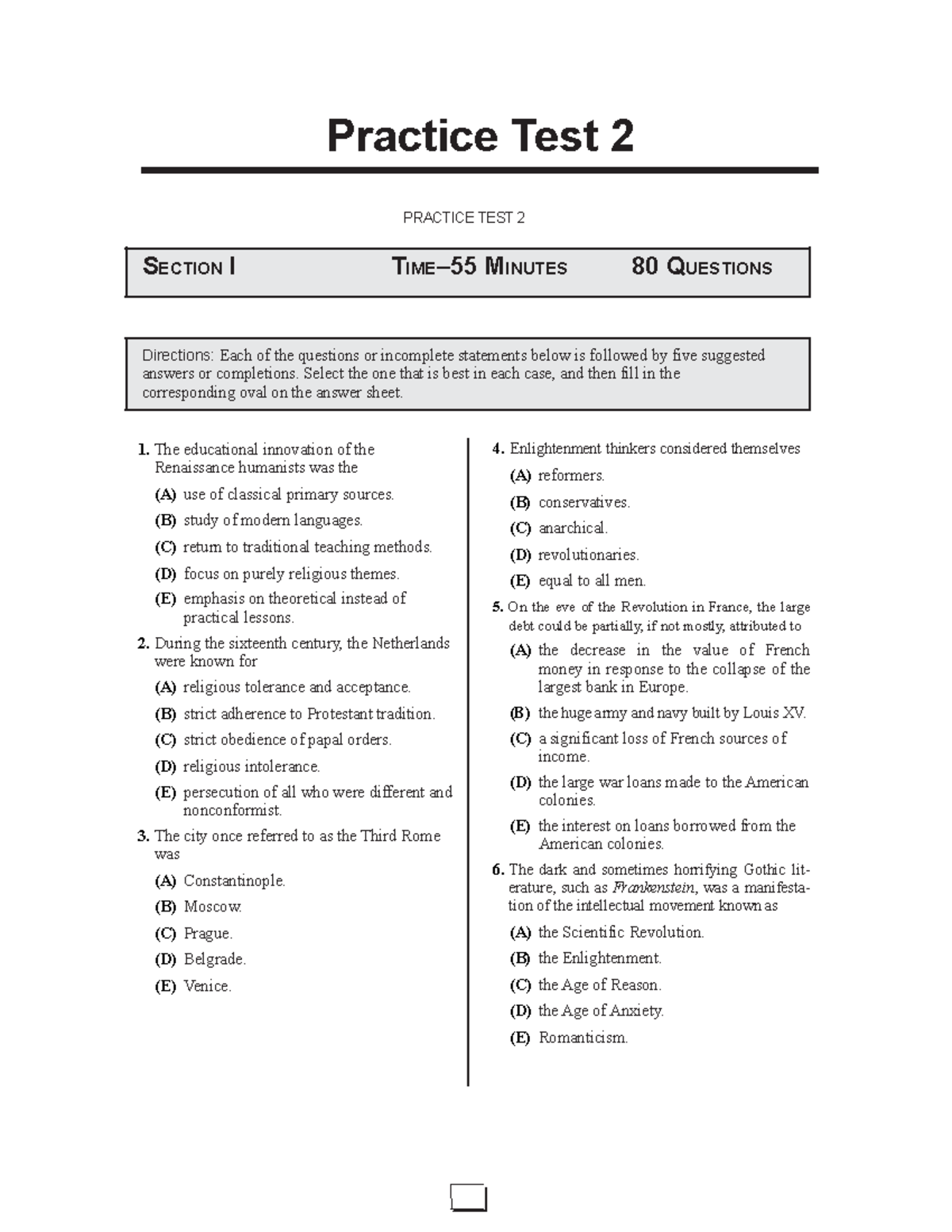 Practice Test 2 European History - Practice Test 2 PRACTICE TEST 2 ...