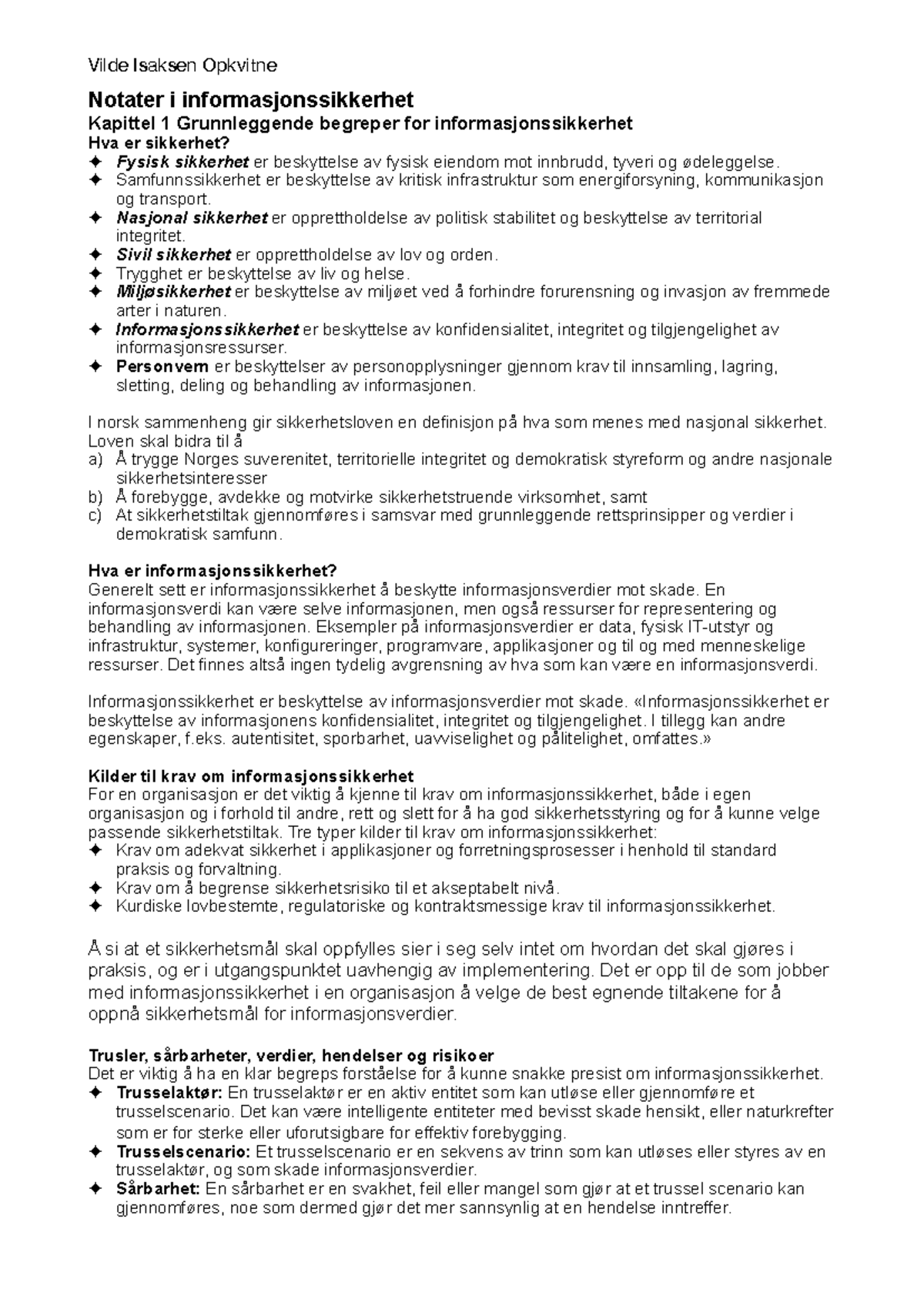 In2120 notater - Notater i informasjonssikkerhet Kapittel 1 ...