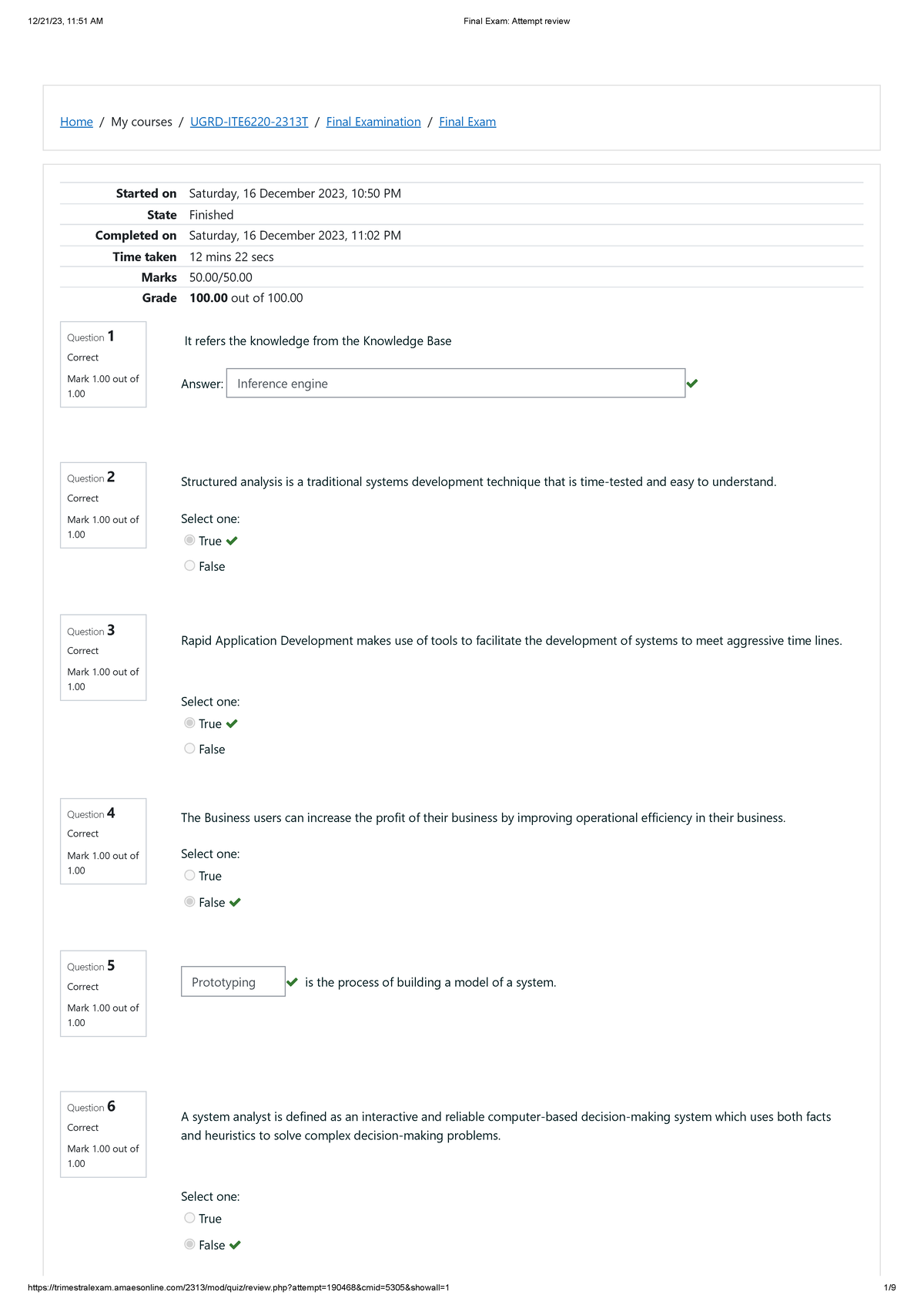 Information Management Final EXAM - Home / My Courses / UGRD-ITE6220 ...