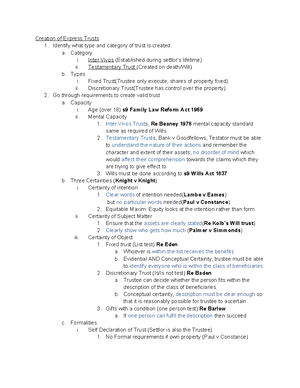 Week 3 - formalities and constituions - To create an express trust- 4 ...
