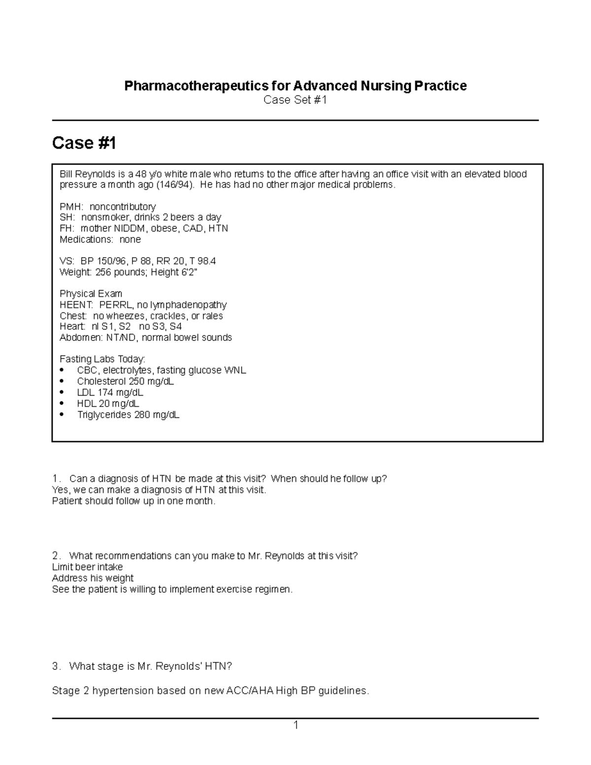 case study answers for pharmacotherapeutics for advanced practice