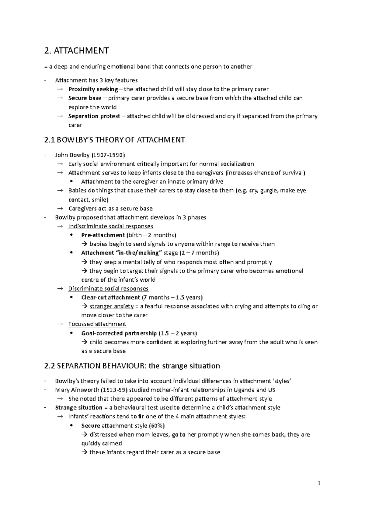 2. Attachment - Lecture notes 2 - PSYU911 - Stirling - Studocu
