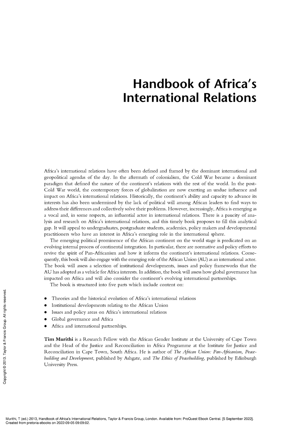 Handbook Of Africa's International Relations - (Handbook Of Africa's ...