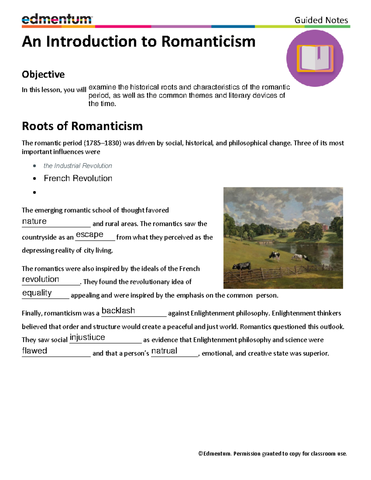 introduction to romanticism assignment