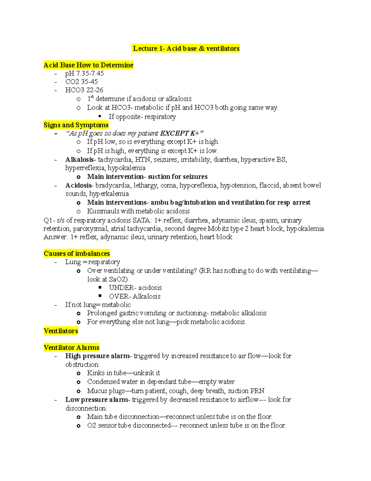 Mark K Lecture Notes - Lecture 1- Acid base & ventilators Acid Base How ...