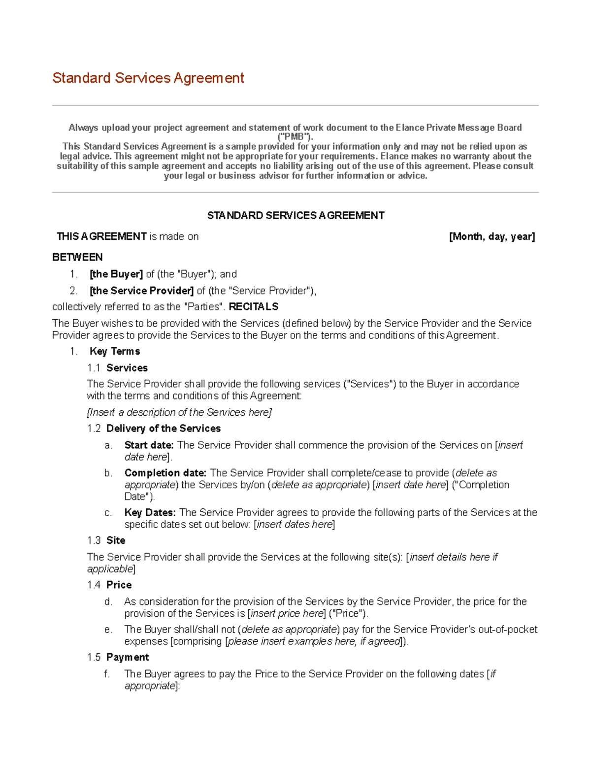 Contract agreement template for services - Standard Services Agreement ...