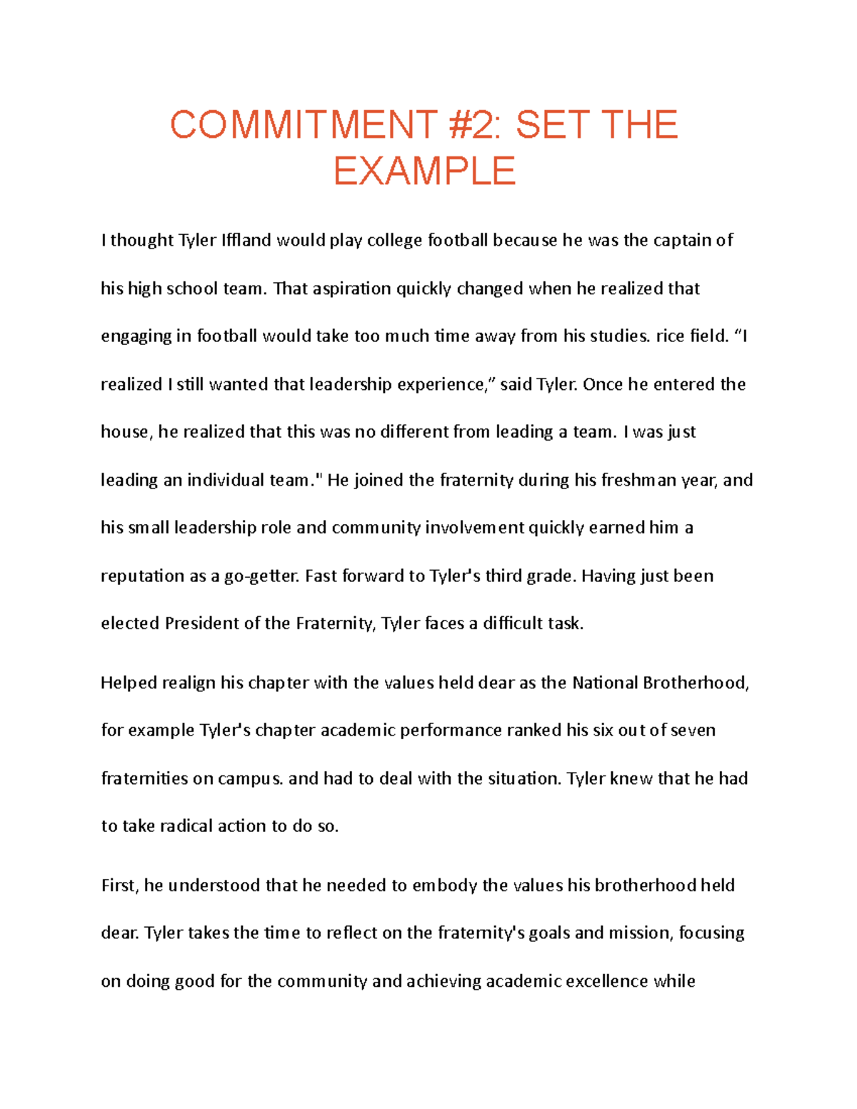 Commitment - notes - COMMITMENT #2: SET THE EXAMPLE I thought Tyler ...