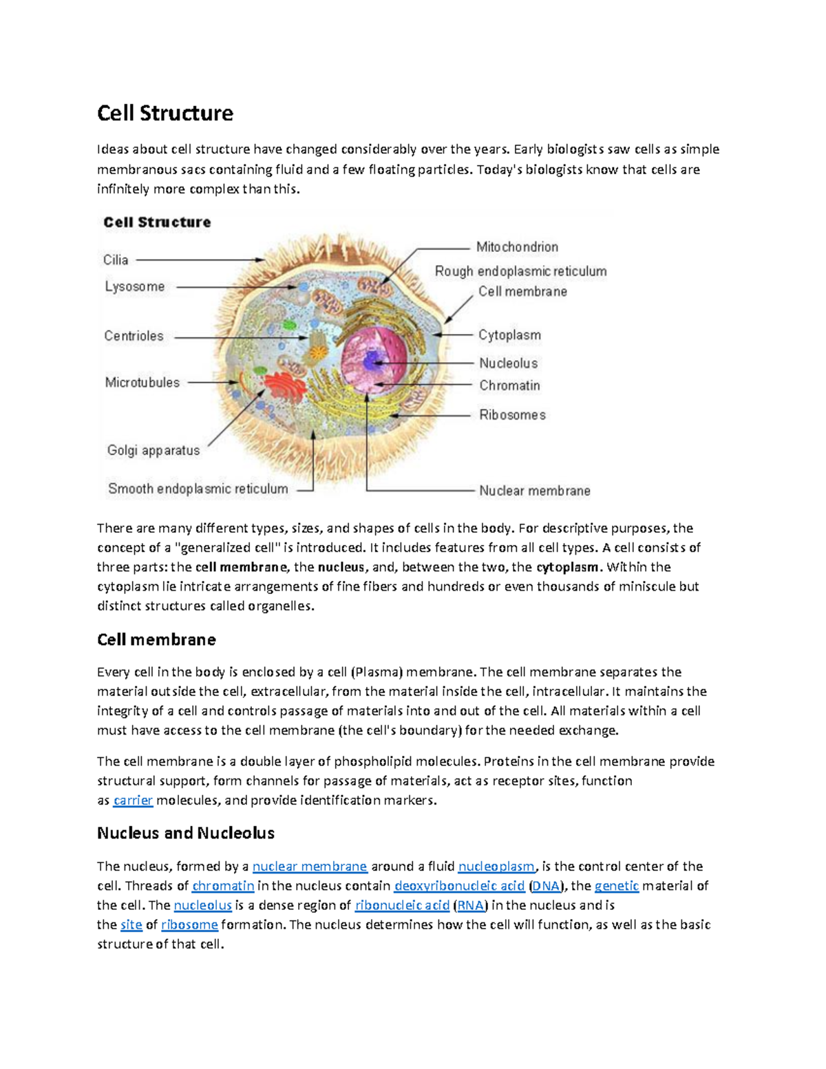 Cell Structure - Study material - Cell Structure Ideas about cell ...