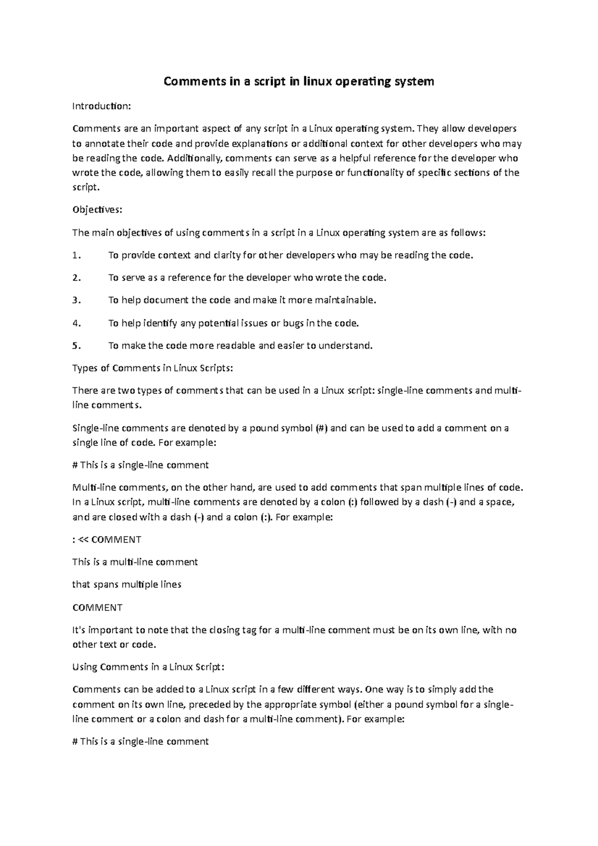 Comments in a script in linux operating system - Comments in a script ...