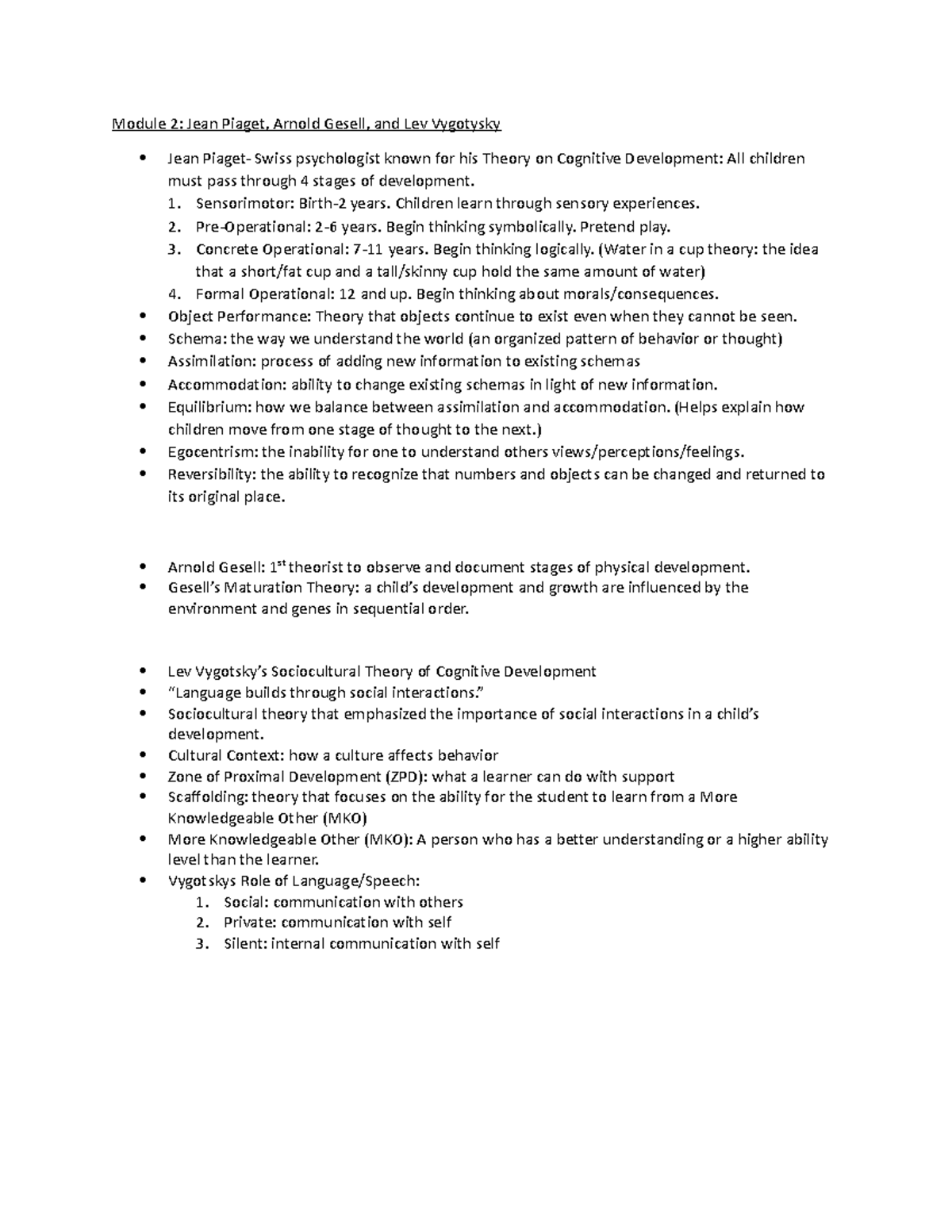 D094 module 2 - Module 2: Jean Piaget, Arnold Gesell, and Lev Vygotysky ...