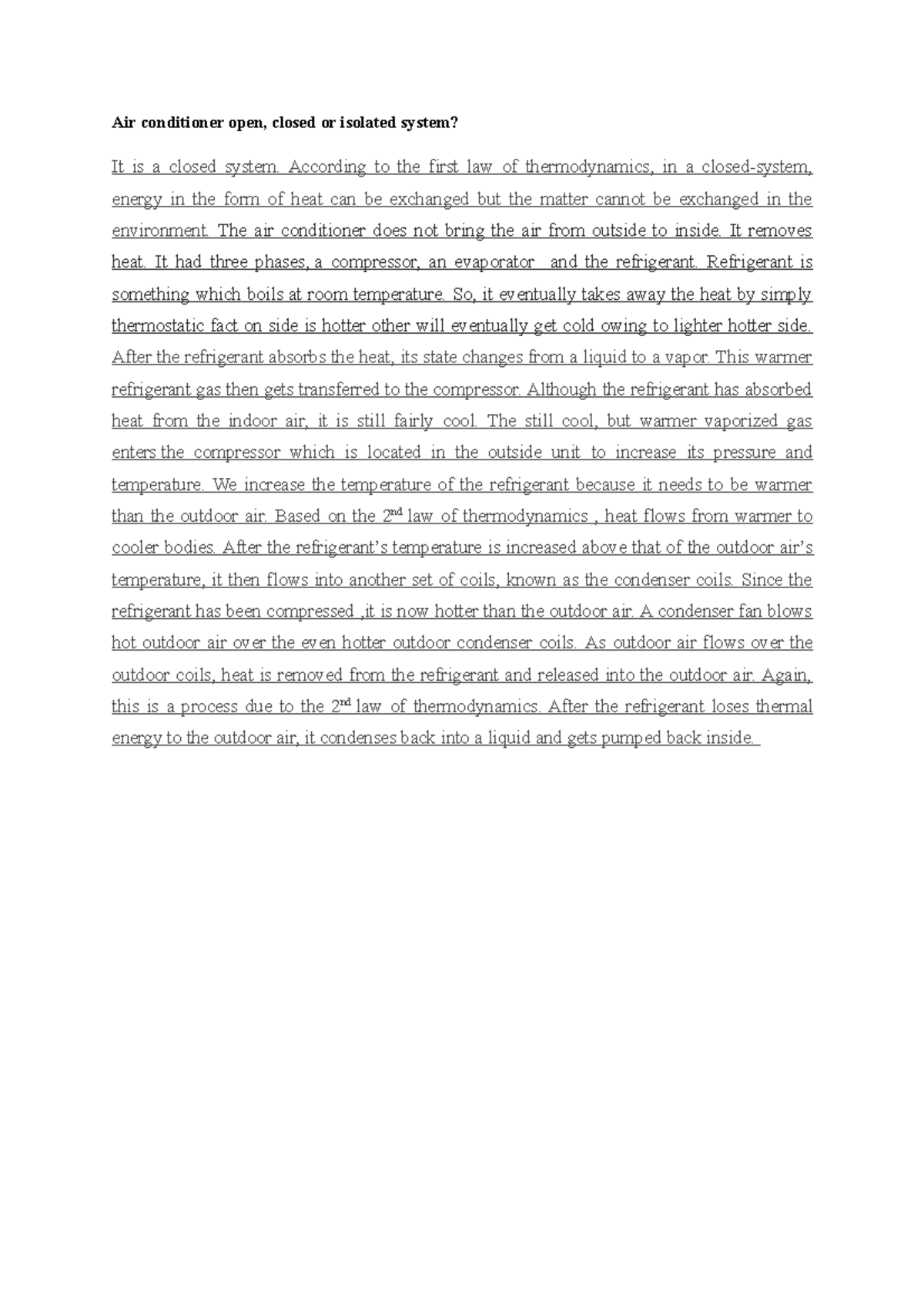 Air conditioner open, isolated or closed systems Air conditioner open