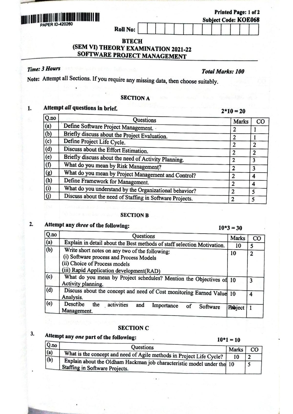 SPM Previous Year Paper - B.tech - Studocu