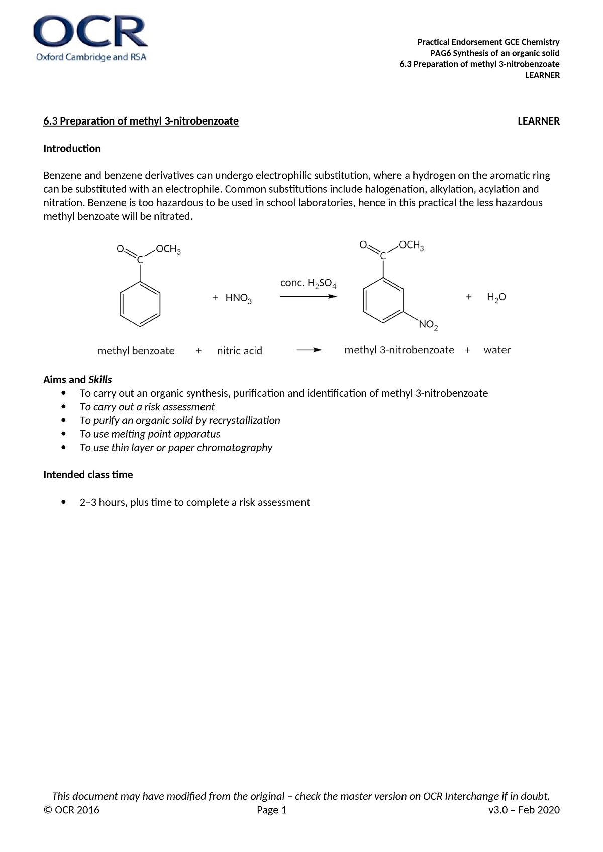 Chemistry PAG 6.3 Learner V3 - PAG6 Synthesis Of An Organic Solid 6 ...