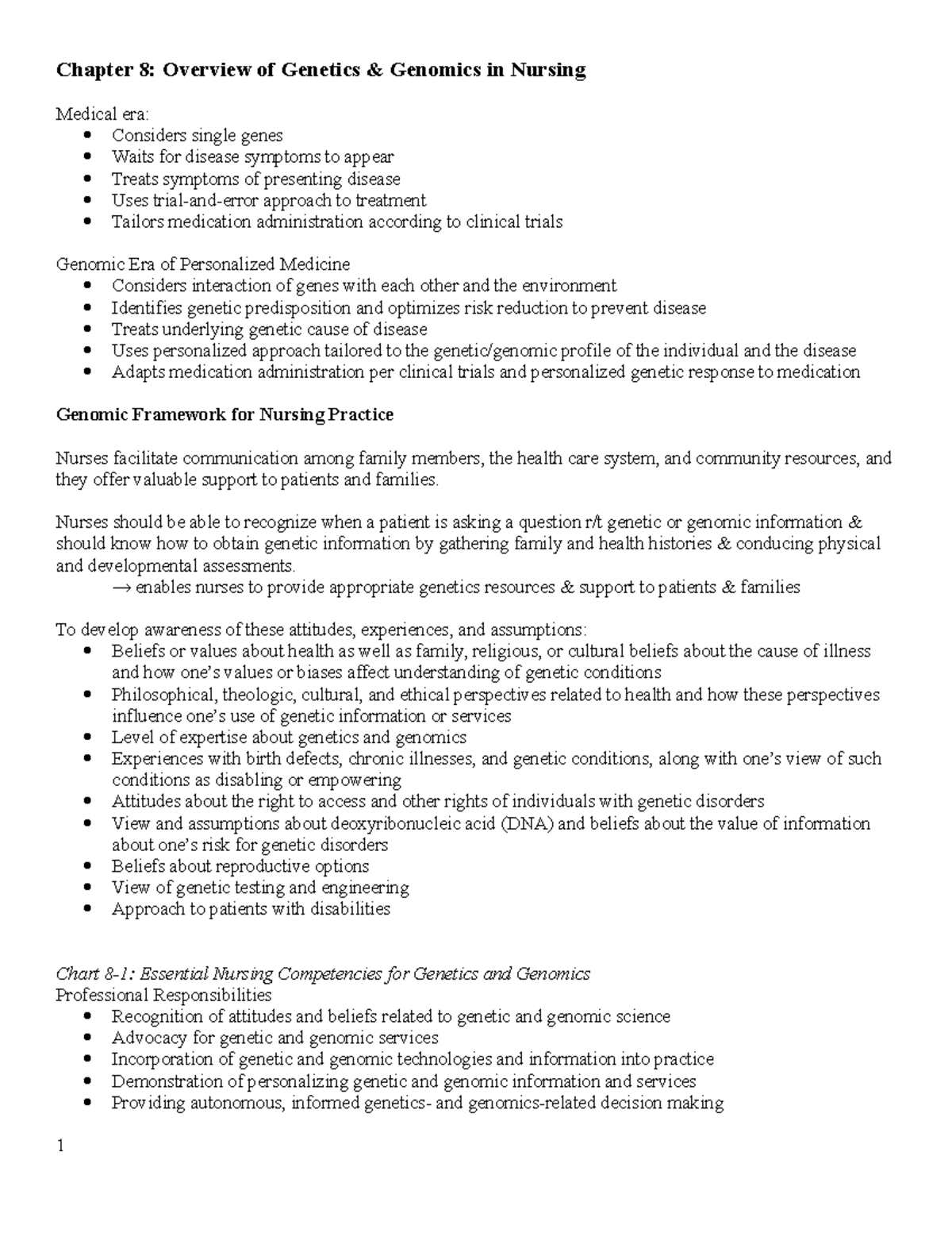 Chapter 8 notes - Chapter 8: Overview of Genetics & Genomics in Nursing ...