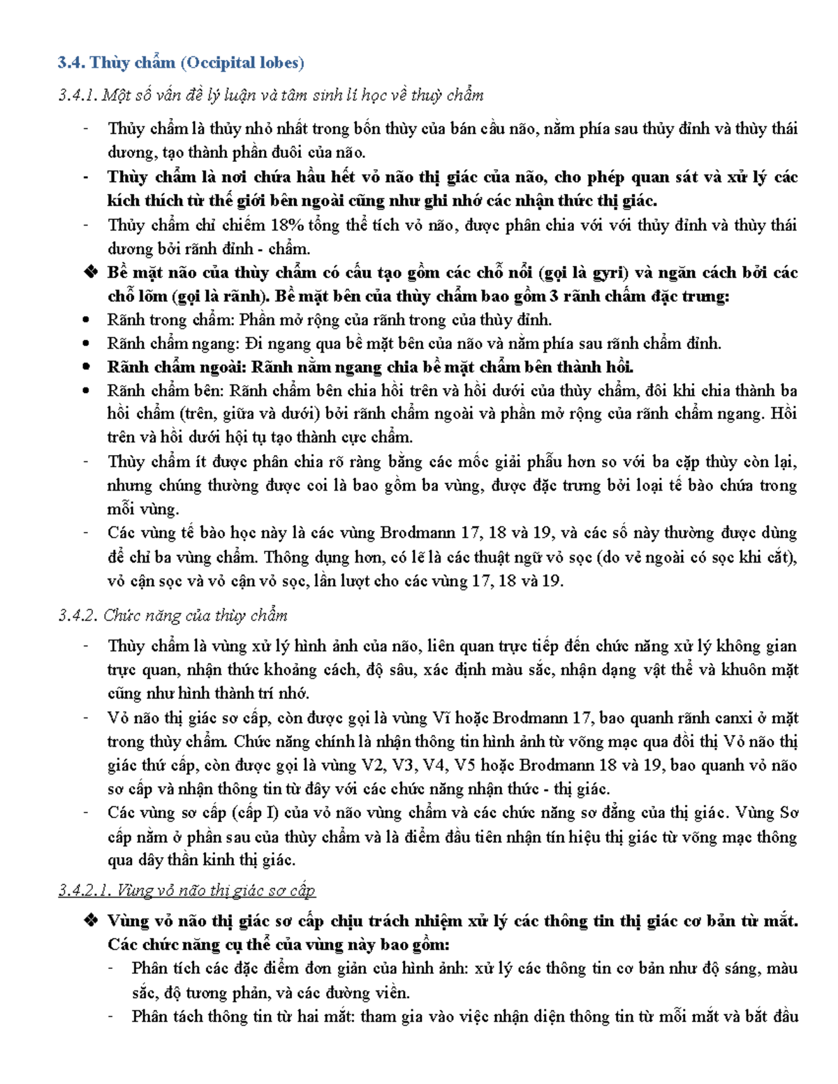 THÙY CHẨM - thùy chẩm của não - Thùy chẩm (Occipital lobes) 3.4. Một số ...