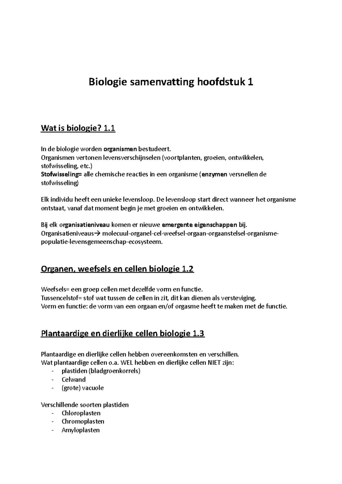 Celorganellen Biologie - Biologie Samenvatting Hoofdstuk 1 Wat Is ...