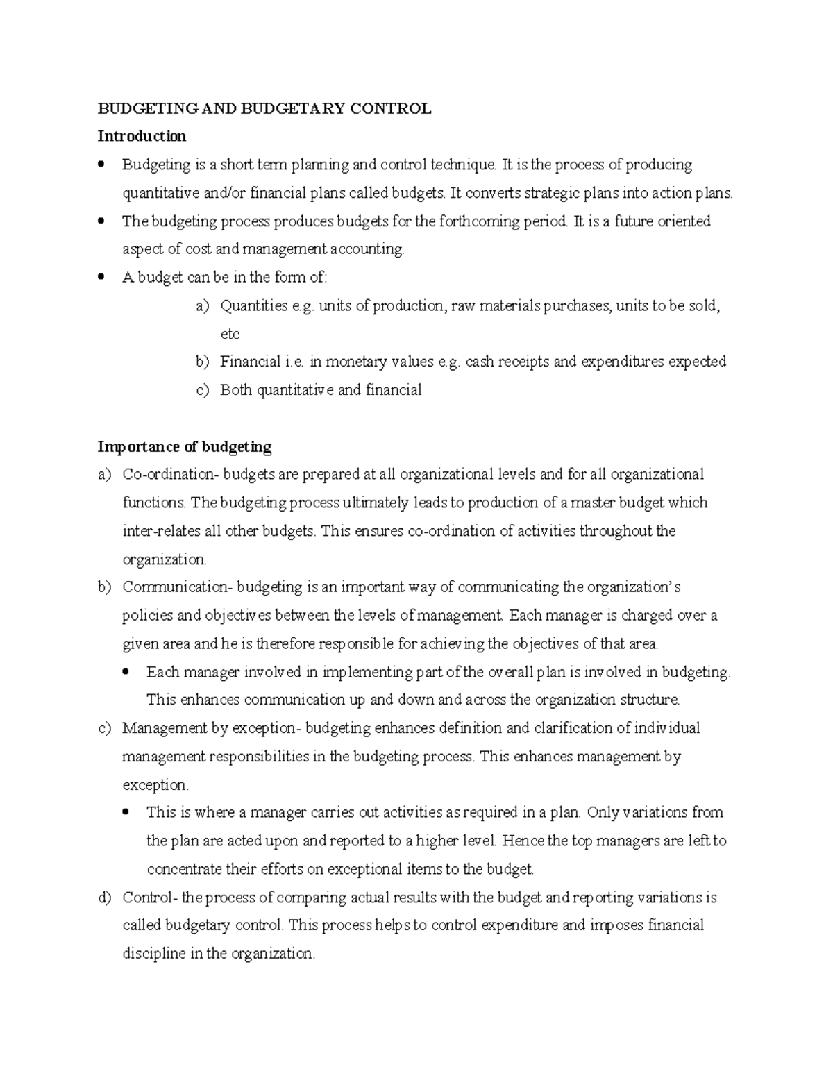 business process re engineering - BUDGETING AND BUDGETARY CONTROL ...