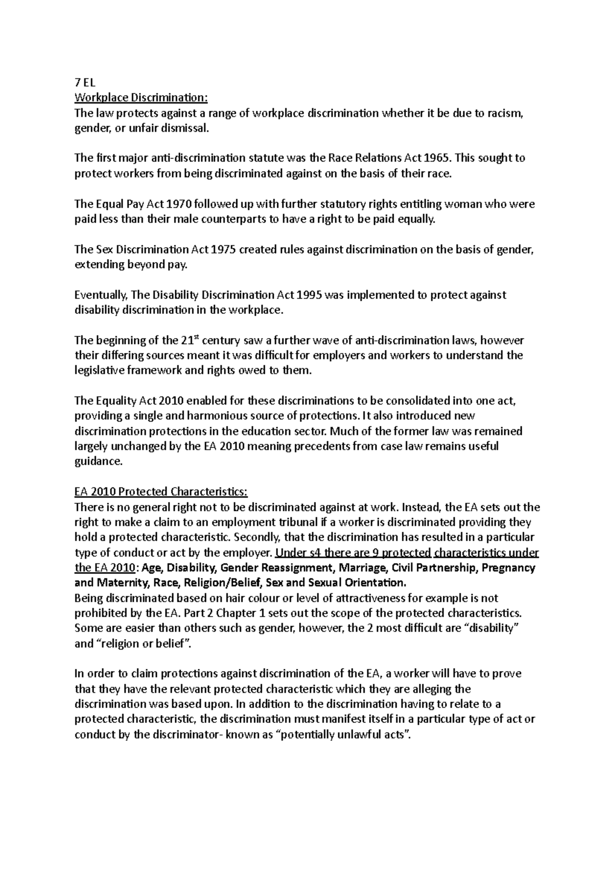 7 EL notes - CL - 7 EL Workplace Discrimination: The law protects ...