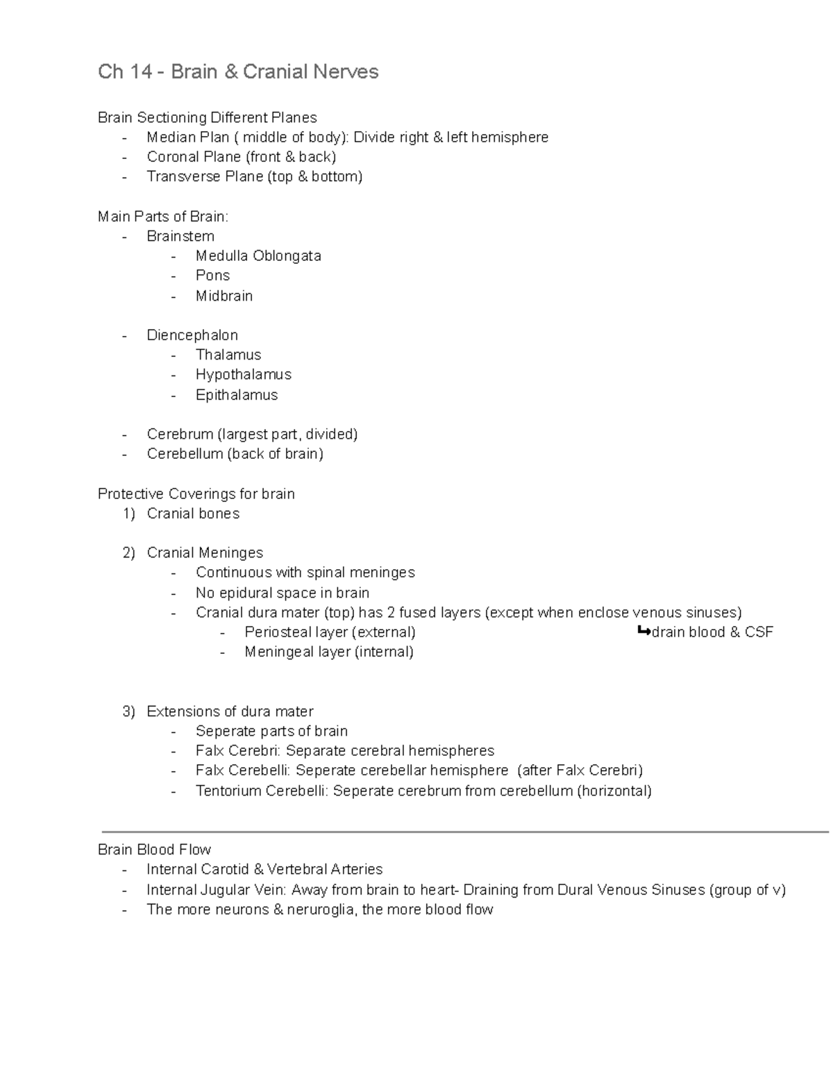 Ch 14- Langara - Google Docs - Ch 14 - Brain & Cranial Nerves Brain ...