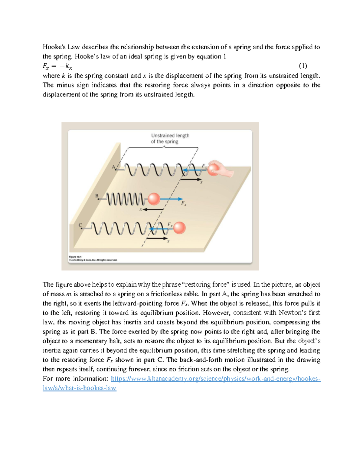 Hooke's law notes Hooke's Law describes the relationship between the