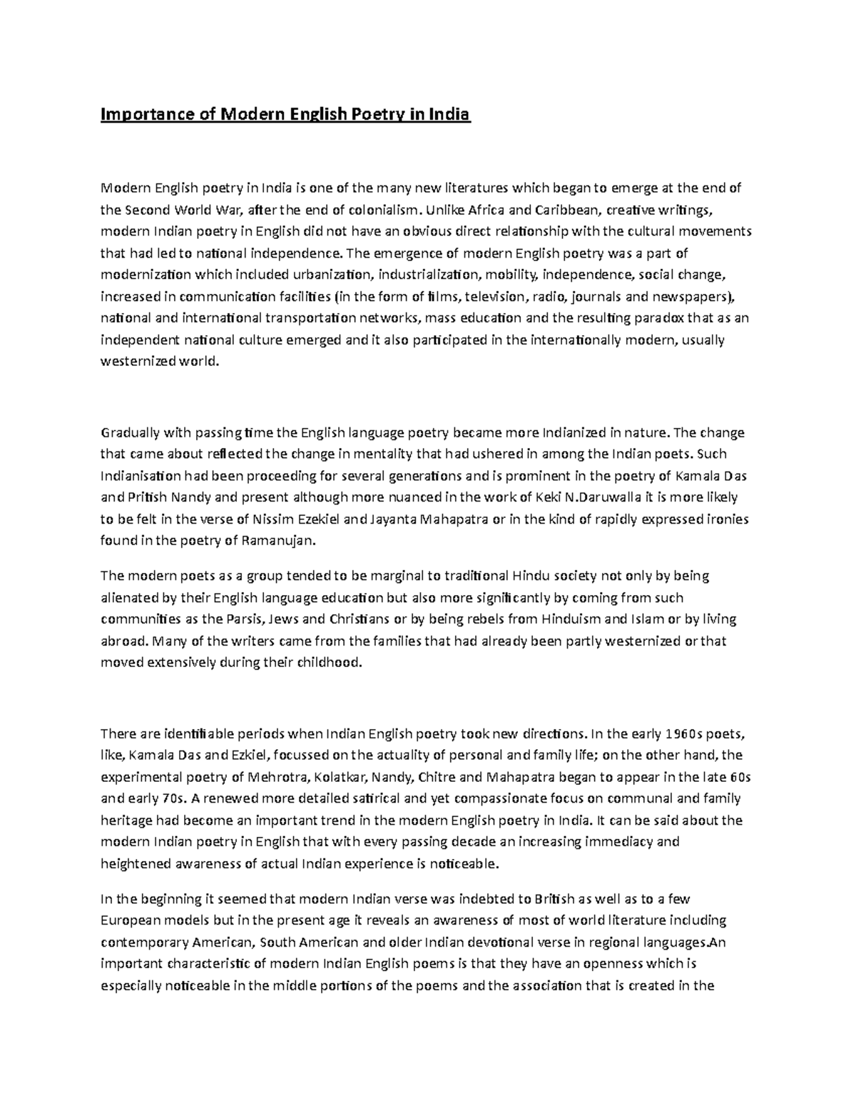 Modern English Poetry in India - Importance of Modern English Poetry in ...