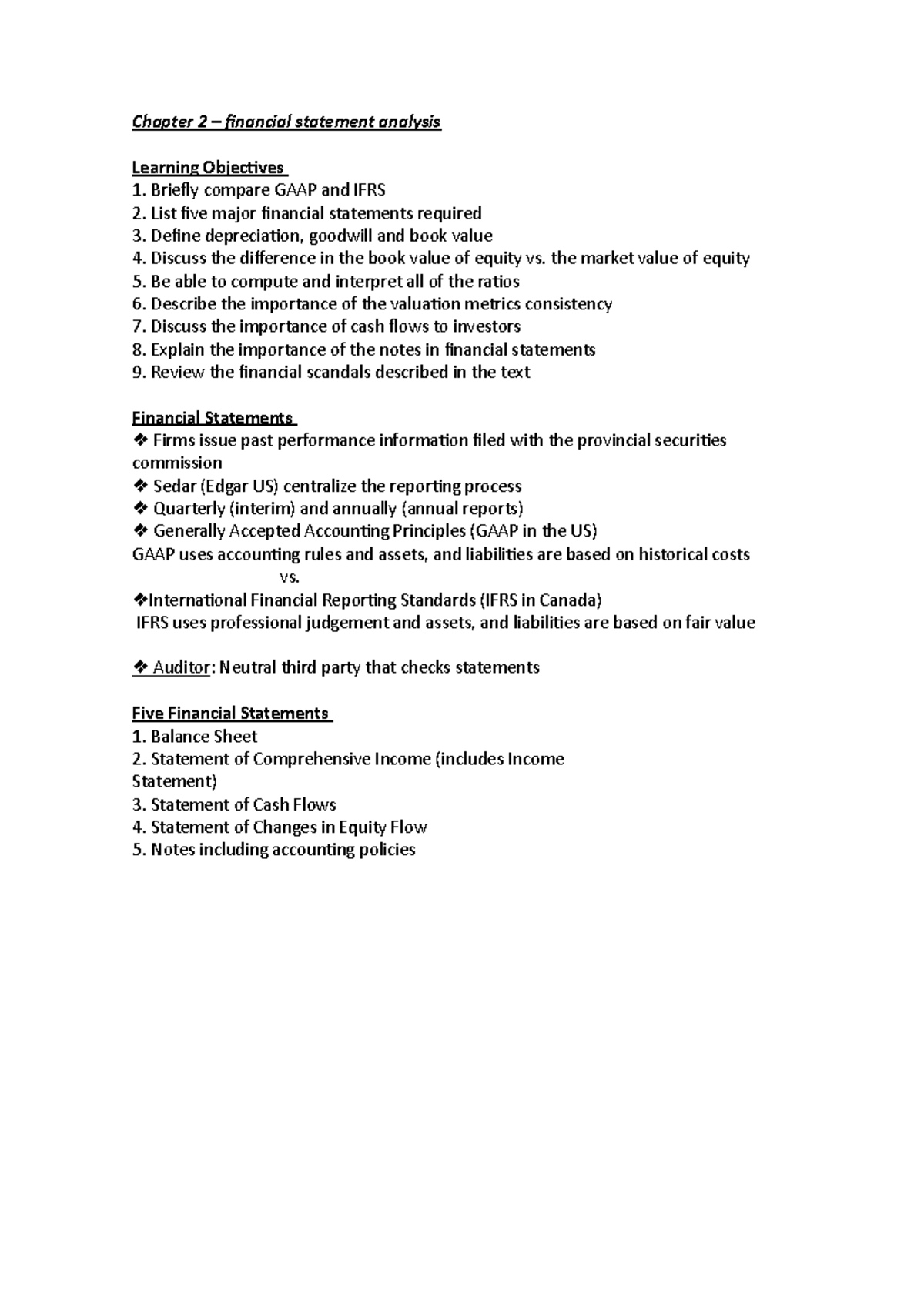 Chapter 2 fnce - Chapter 2 – financial statement analysis Learning ...